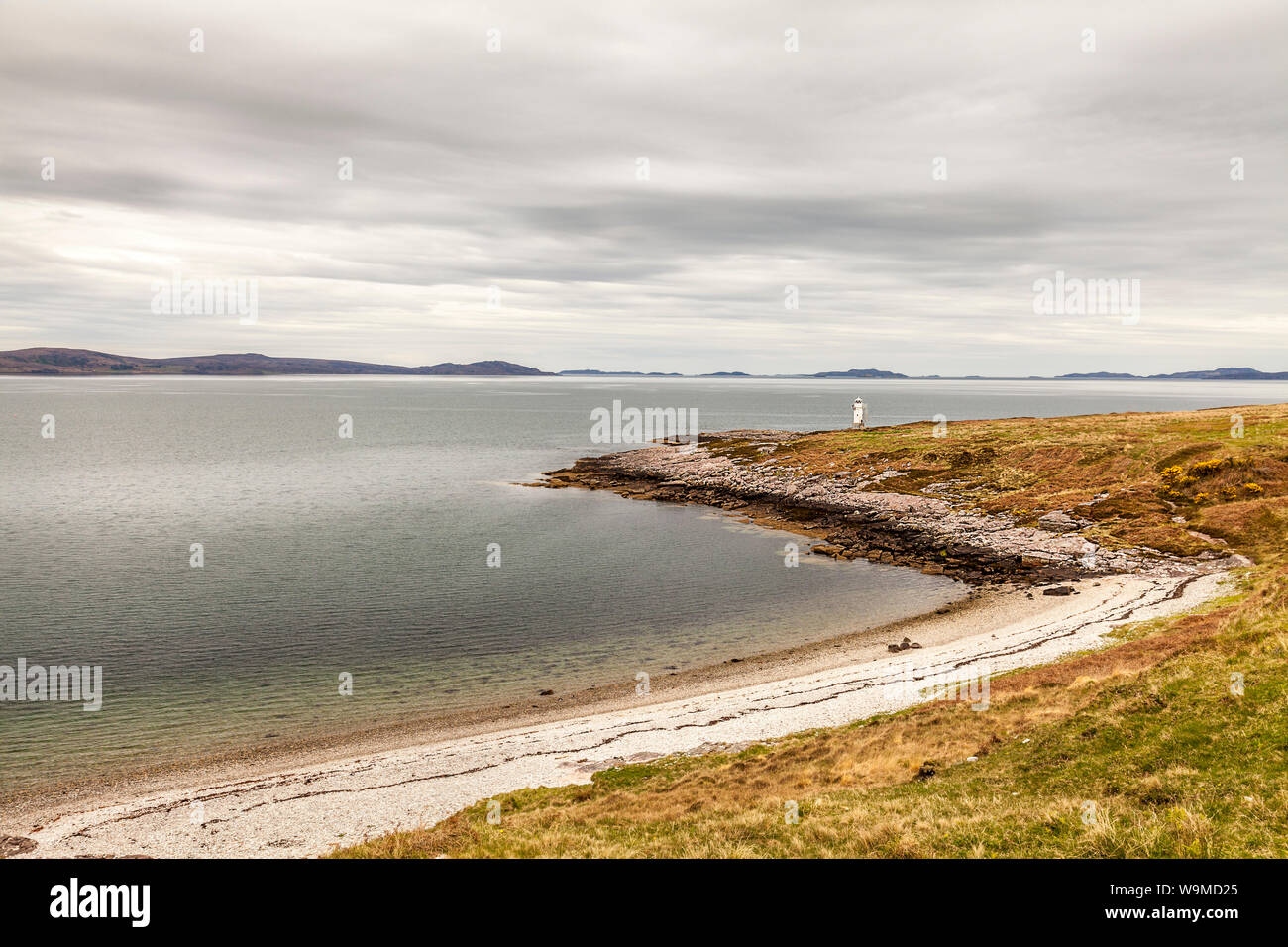 Rhue Lighthouse on Loch Broom Wester Ross, north of Ullapool Stock Photo