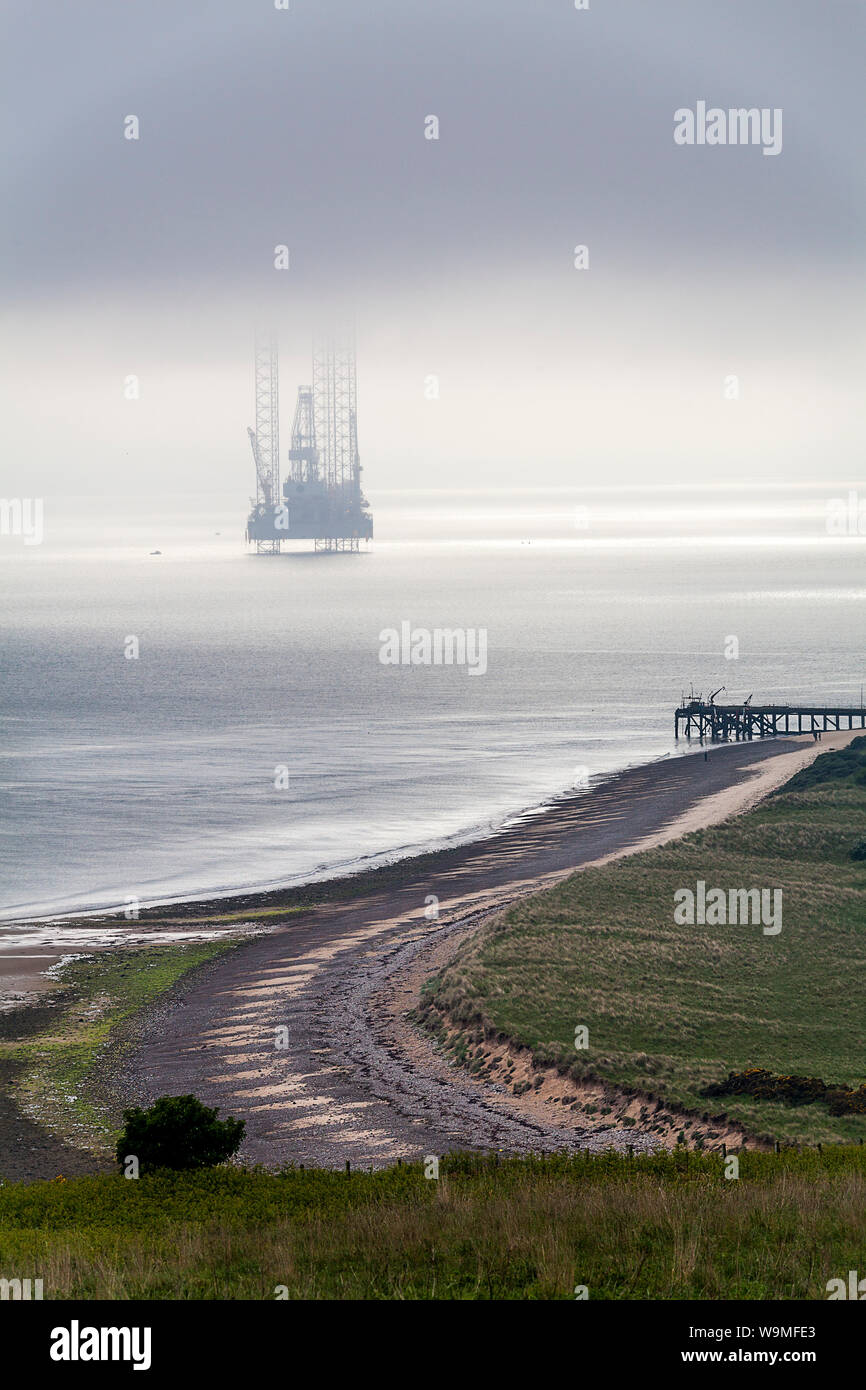 Oil Platform on Cromarty Firth, viewed from Nigg Hill Stock Photo