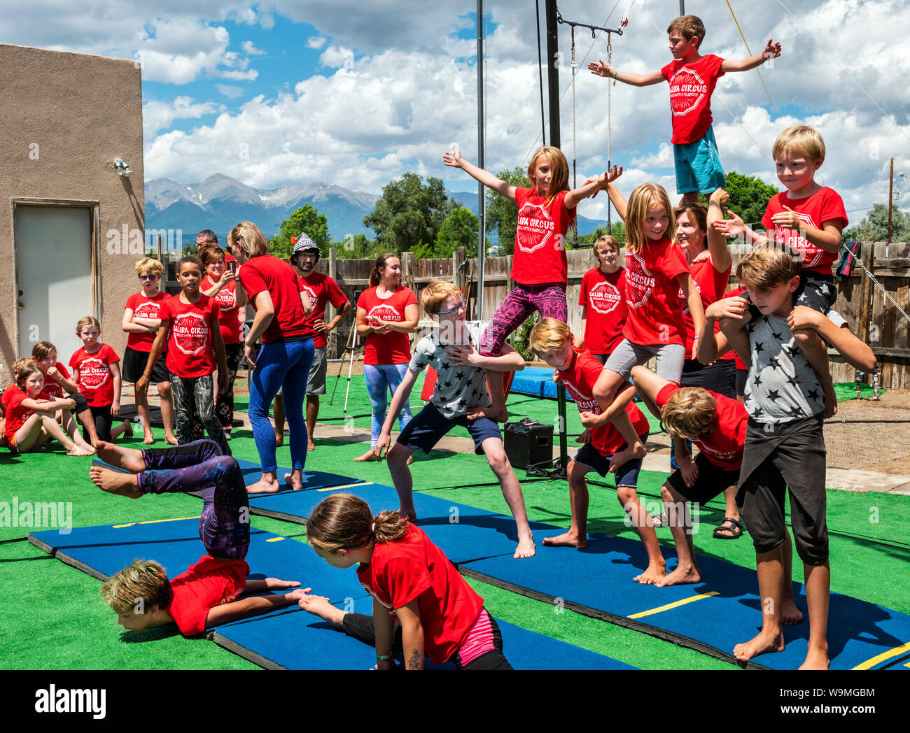 Children performing; Salida Circus summer camp finale; Salida; Colorado; USA Stock Photo