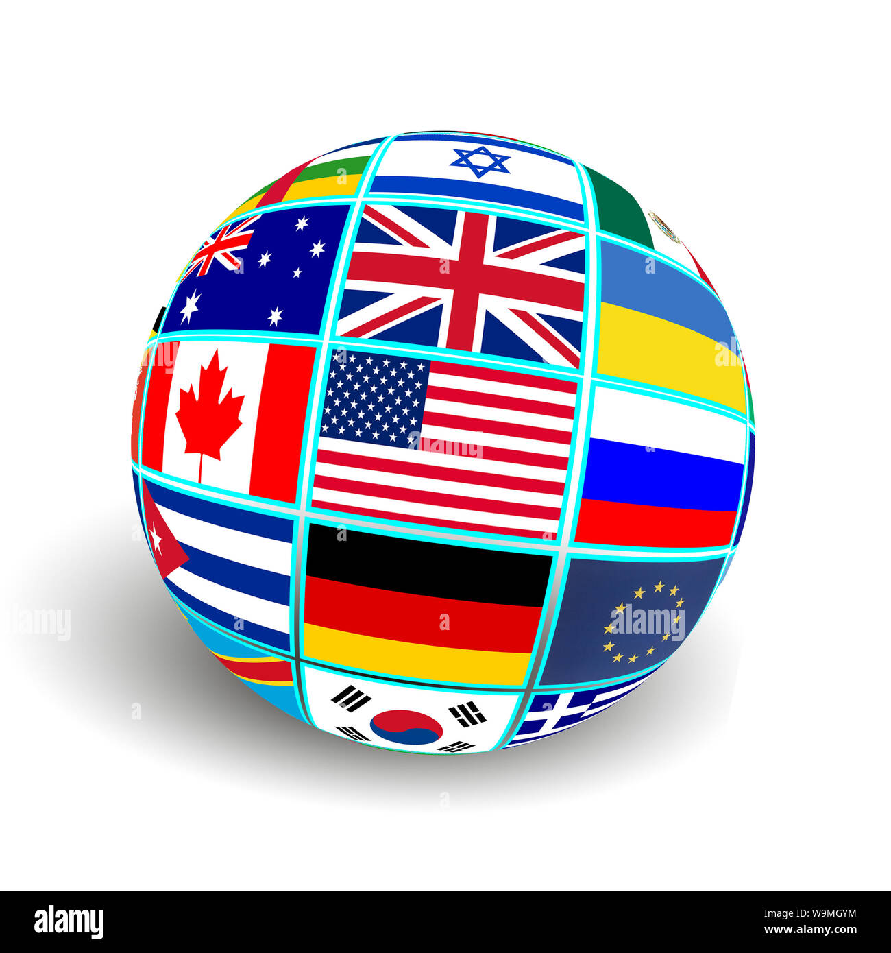 Flag Globe with different country flags on white background Stock Photo