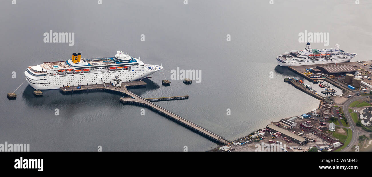 Aerial Photograph Port of Invergordon, with Costa Classica and Astor Cruise ships Stock Photo