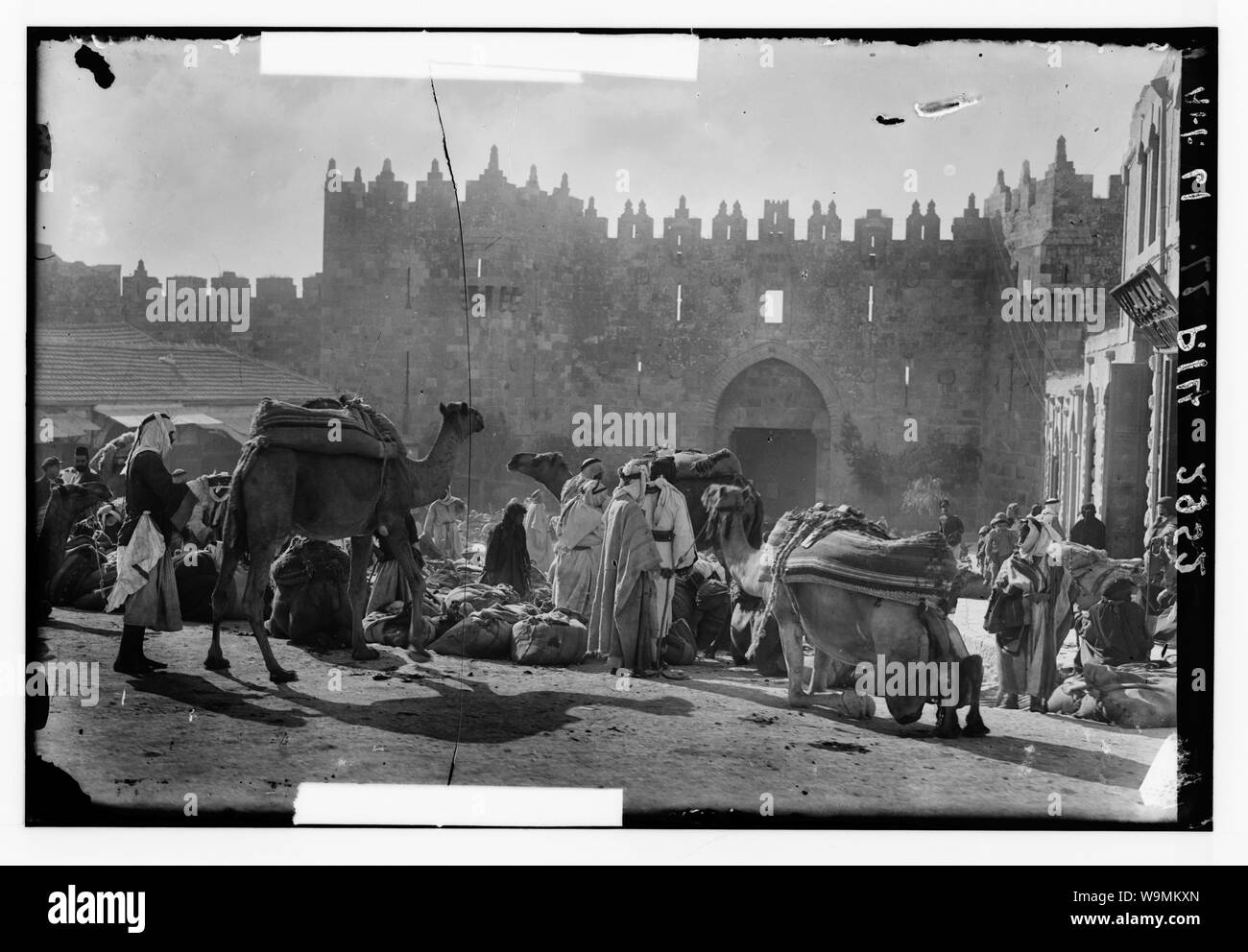 Around the city wall [Jerusalem]. Damascus Gate. Bedouins unloading