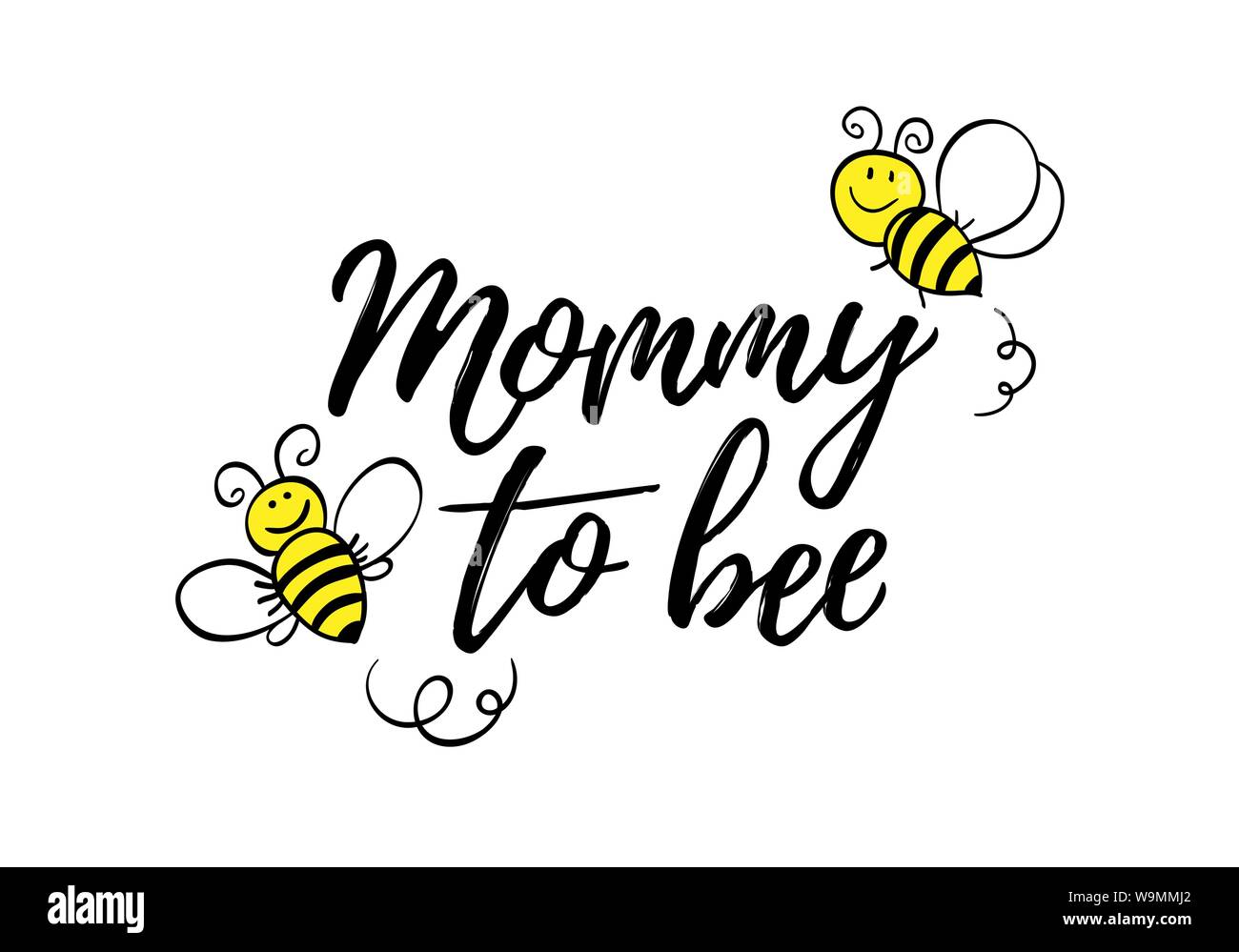 Mommy to bee phrase with doodle bees on white background. Lettering ...