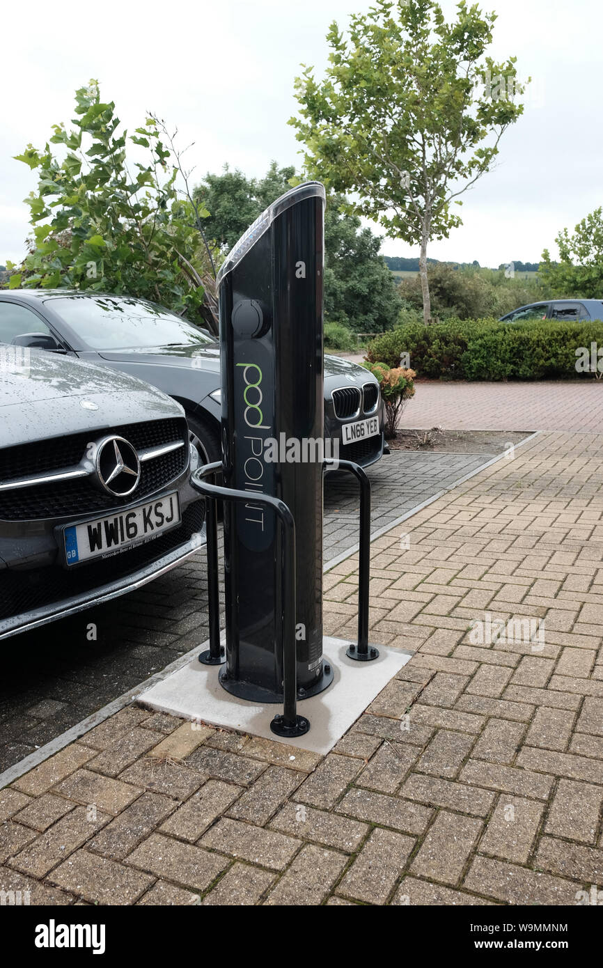 August 2019 Electric car charging points in an office car park