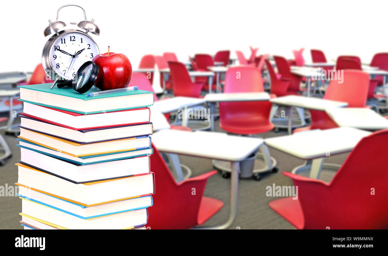 Decoration Of Book With Accessory And An Empty Classroom For