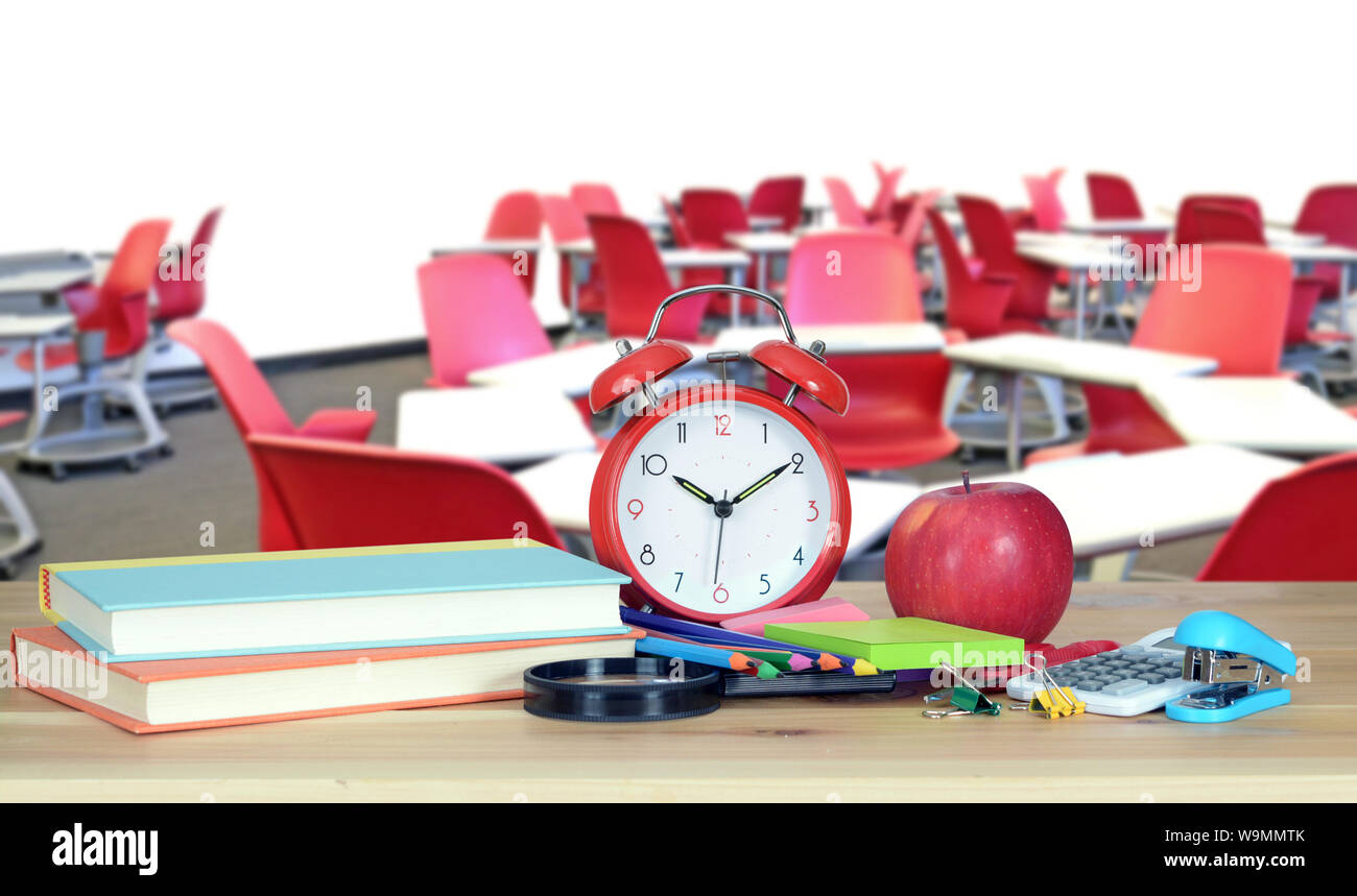 Decoration Of Book With Accessory And An Empty Classroom For