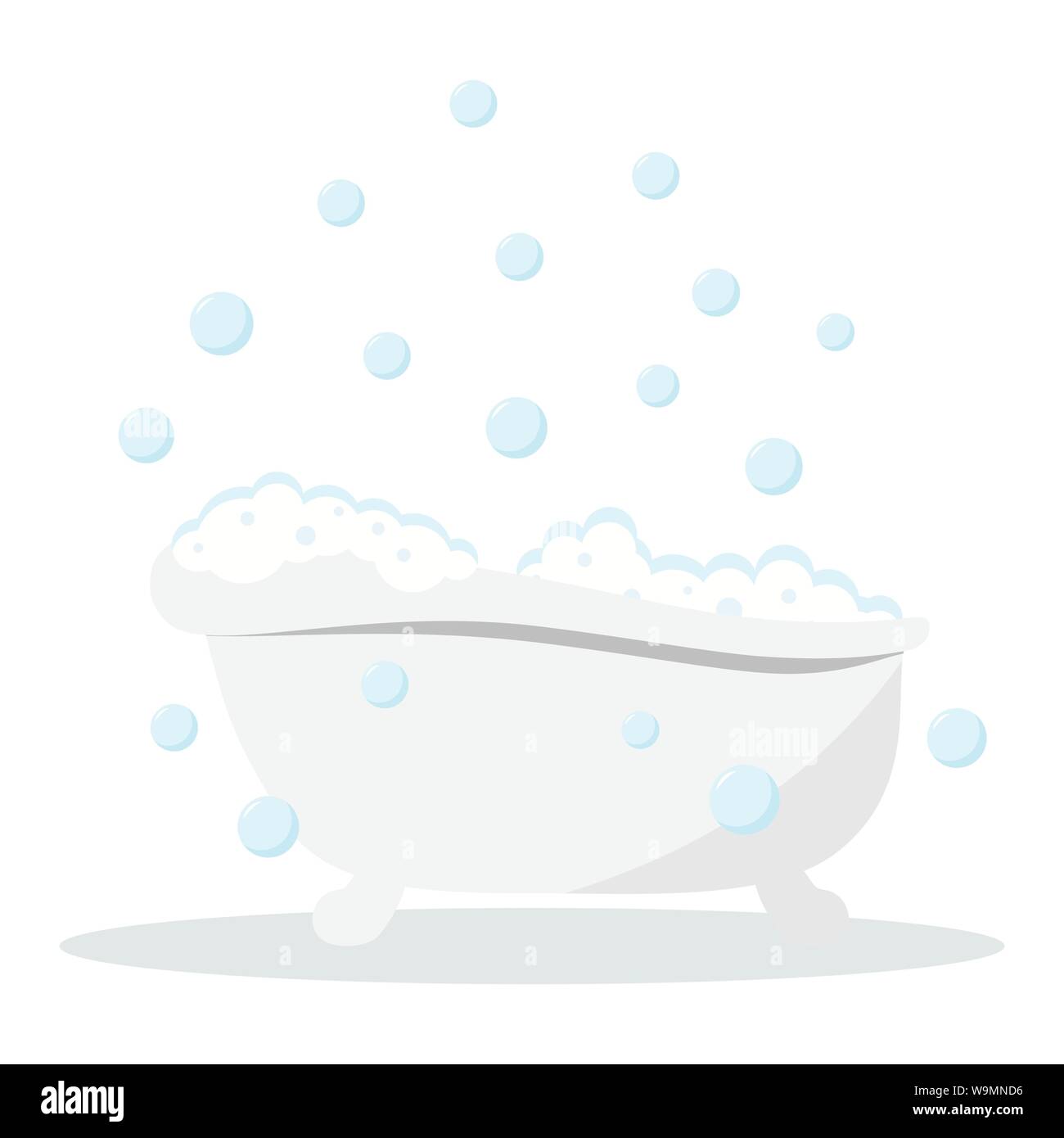 White color bath with bubbles and lather with shadows isolated on white