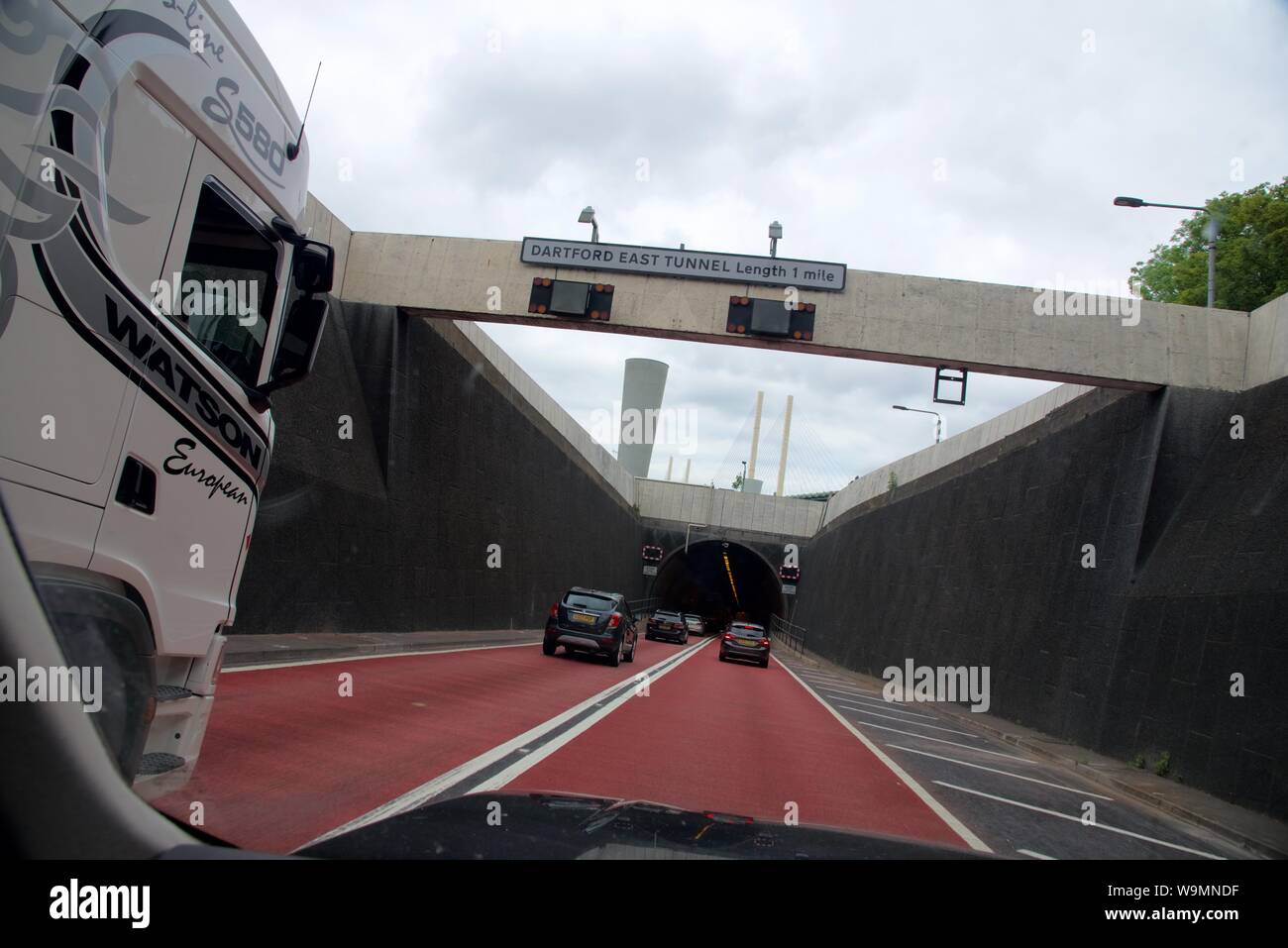 Dartford, Kent/UK-May 31 2019: approaching the south entrance of the Dartford east tunnel underneath the Thames and heading north in to Essex from Ken Stock Photo