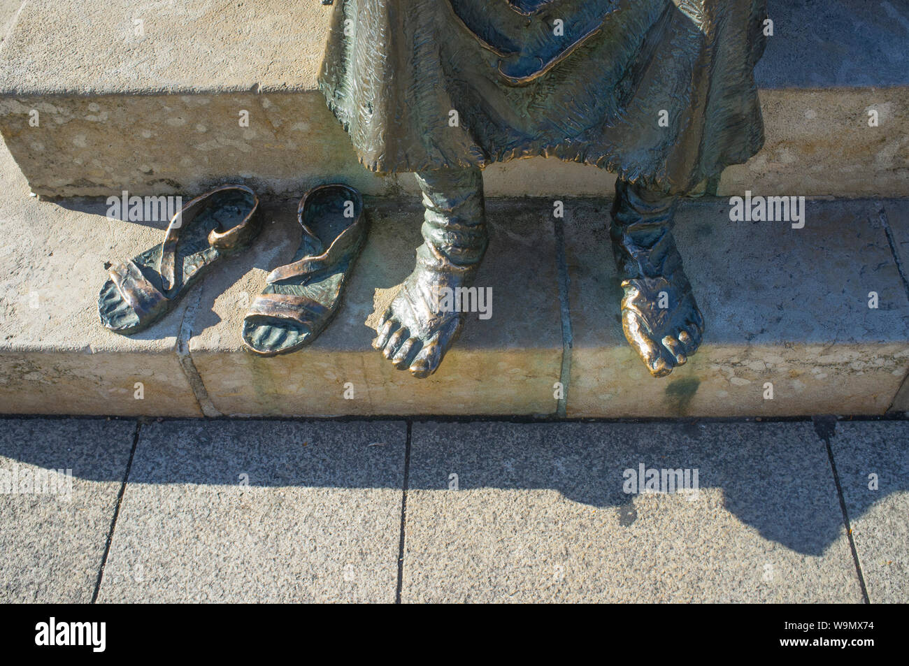 Leon, Spain - June 26th, 2019: Monument To The Pilgrim at San Marcos Square, Leon City, Castile and Leon, Spain. Tired feet detail Stock Photo