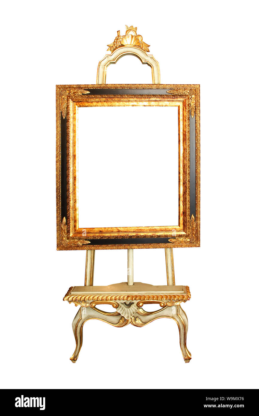Floor easel with empty frame isolated included clipping path Stock Photo