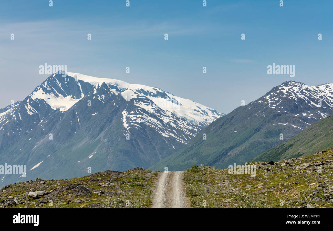 Alpine backcountry road at Thompson Pass in Southcentral Alaska. Stock Photo