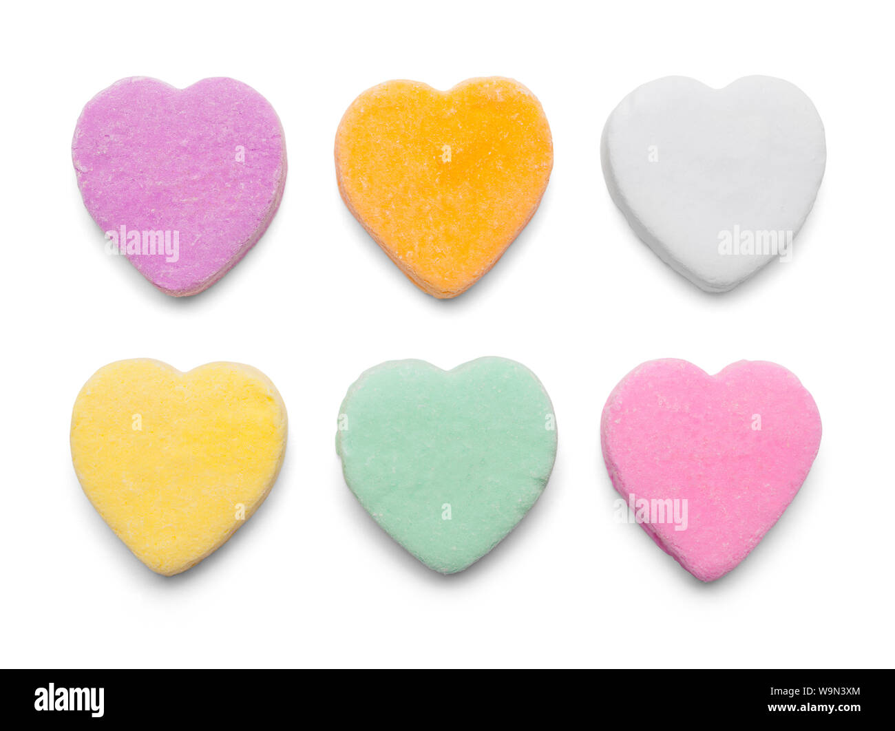 Valentines Candy Hearts Isolated on White Background. Stock Photo