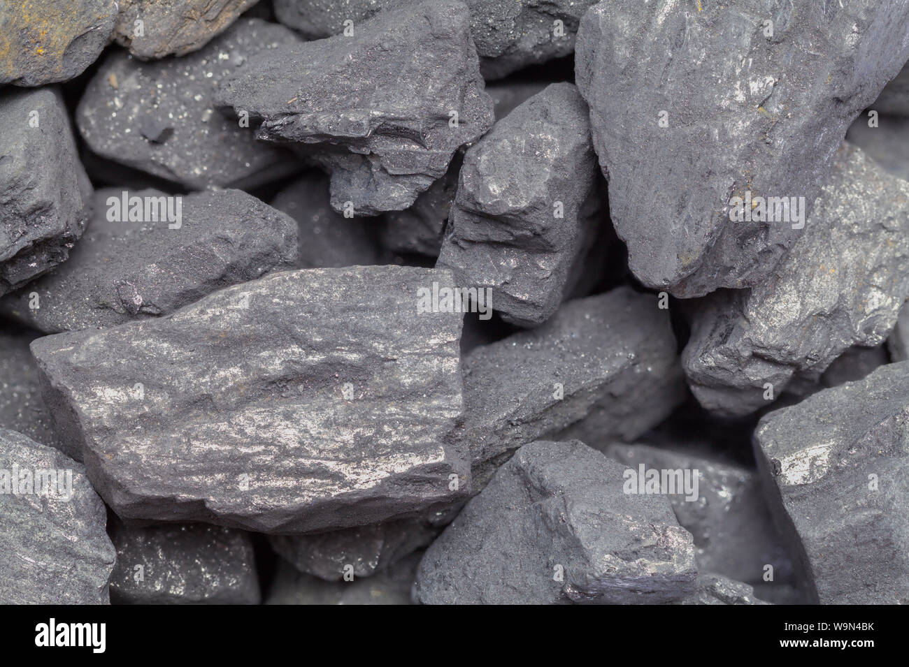 Fossil Fuel Coal Rocks Pile Background Close Up. Stock Photo