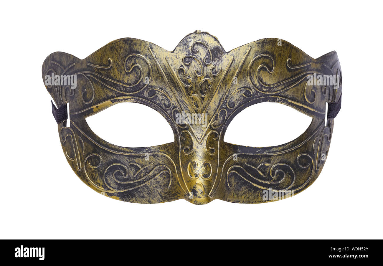 Gold Masquerade Mask Isolated on White Background. Stock Photo