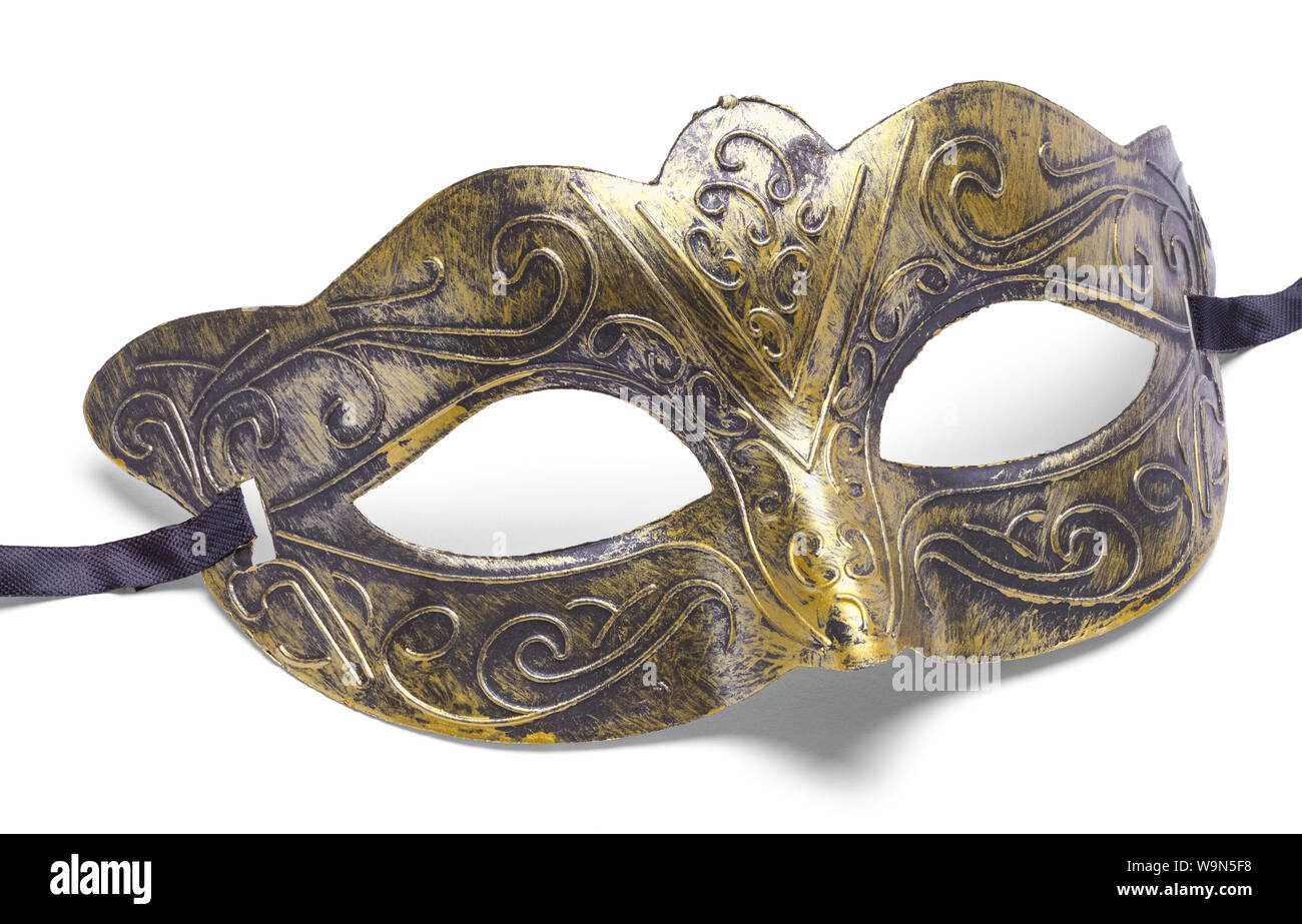 Gold Masquerade Mask Isolated on White Background. Stock Photo