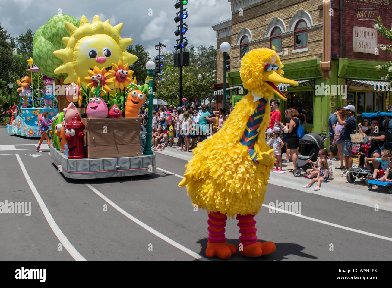 Orlando, Florida. August 07, 2019 Big Bird in Sesame Street Party Parade in Sesame Street at