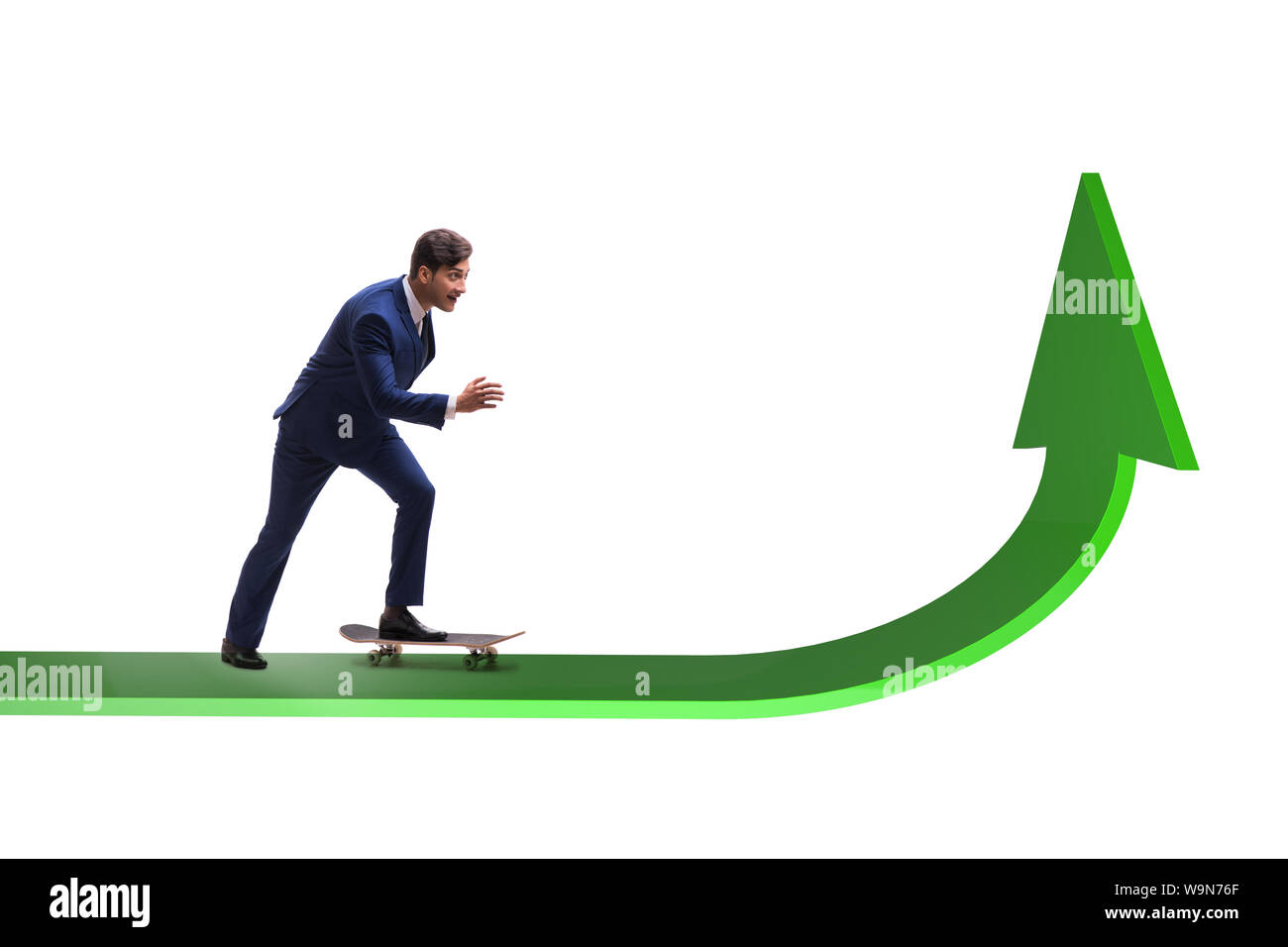 The businessman riding skateboard on financial graph Stock Photo - Alamy