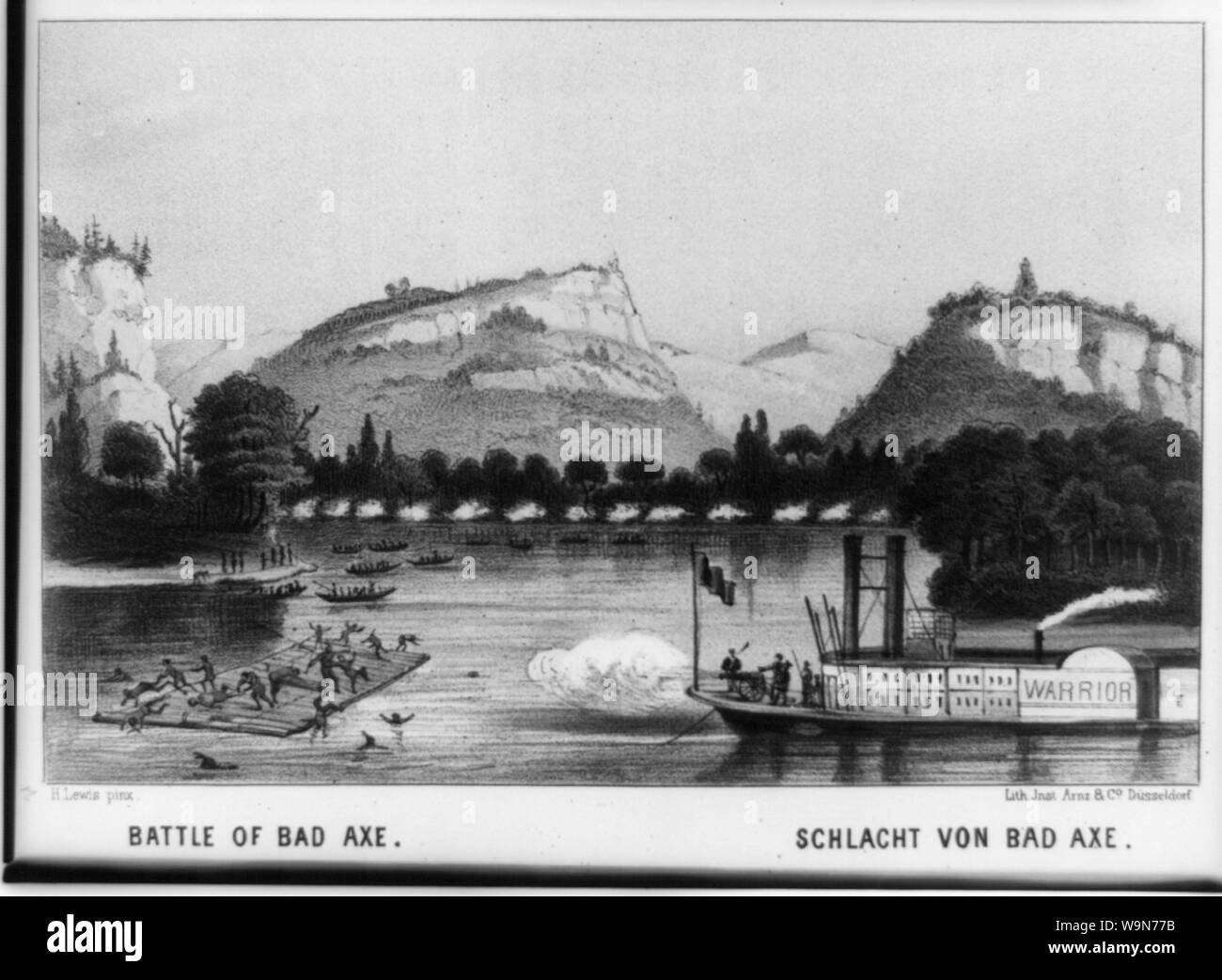 Battle of Bad Axe = Schlacht von Bad Axe / H. Lewis pinx ; Lith. Inst