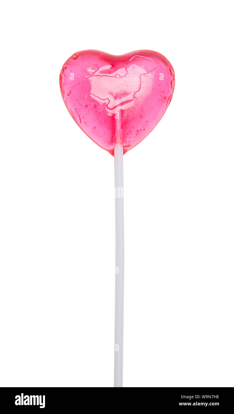 Pink Heart Lollipop Isolated on White Background. Stock Photo