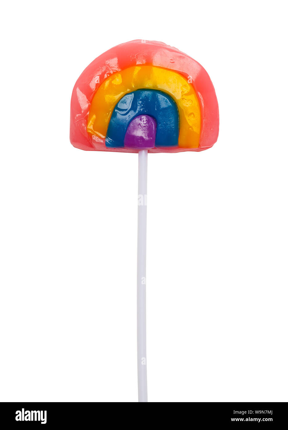 Rainbow Lollipop Sucker Isolated on White Background. Stock Photo