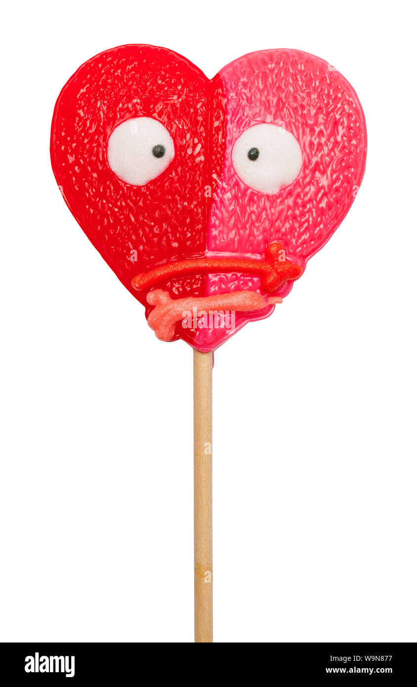 Valentines Heart Hug Lollipop Isolated on White. Stock Photo