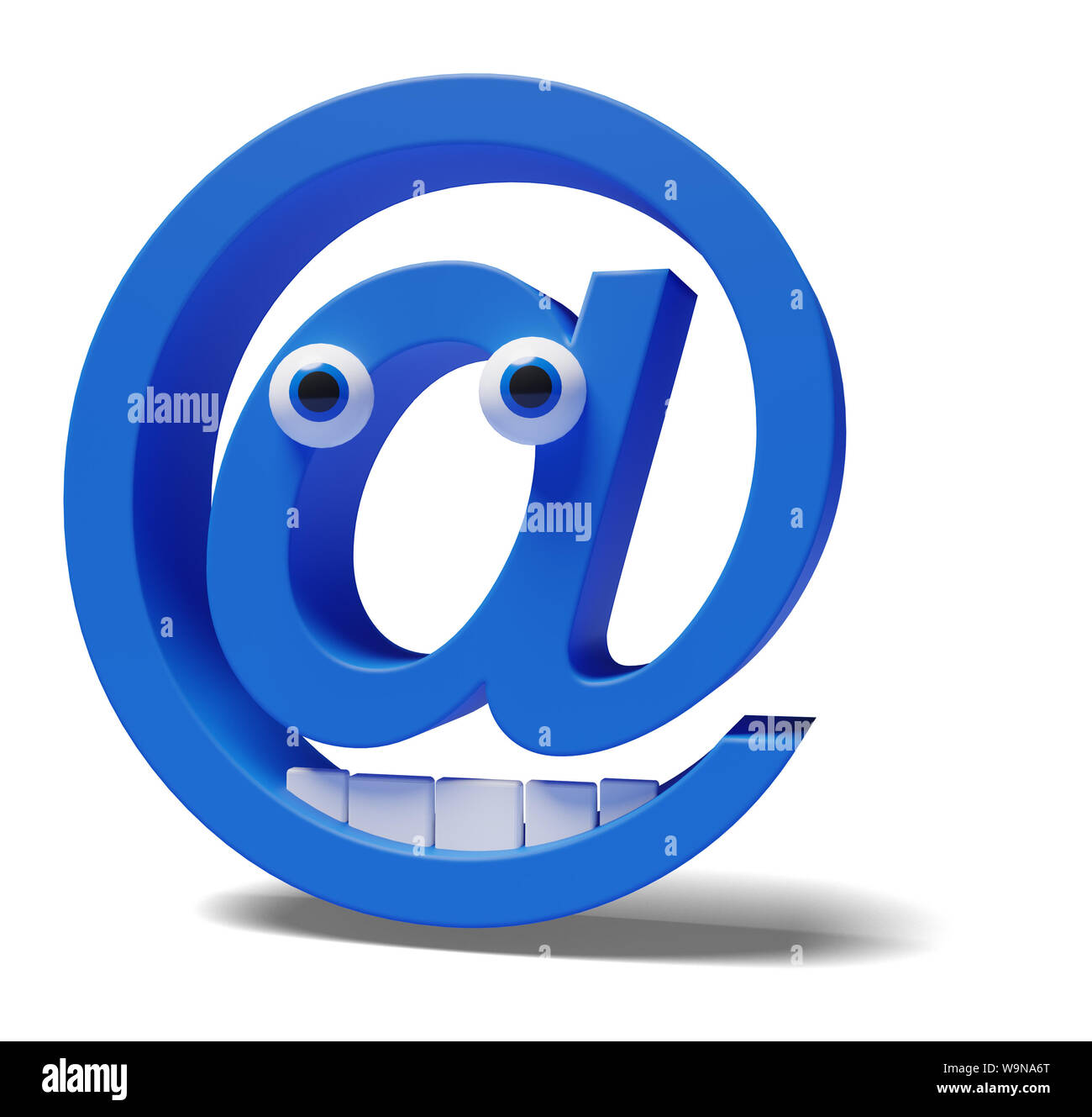 Funny 3D figure At - symbol @ character. For mail or contact. With eyes and teeth smiling. Stock Photo