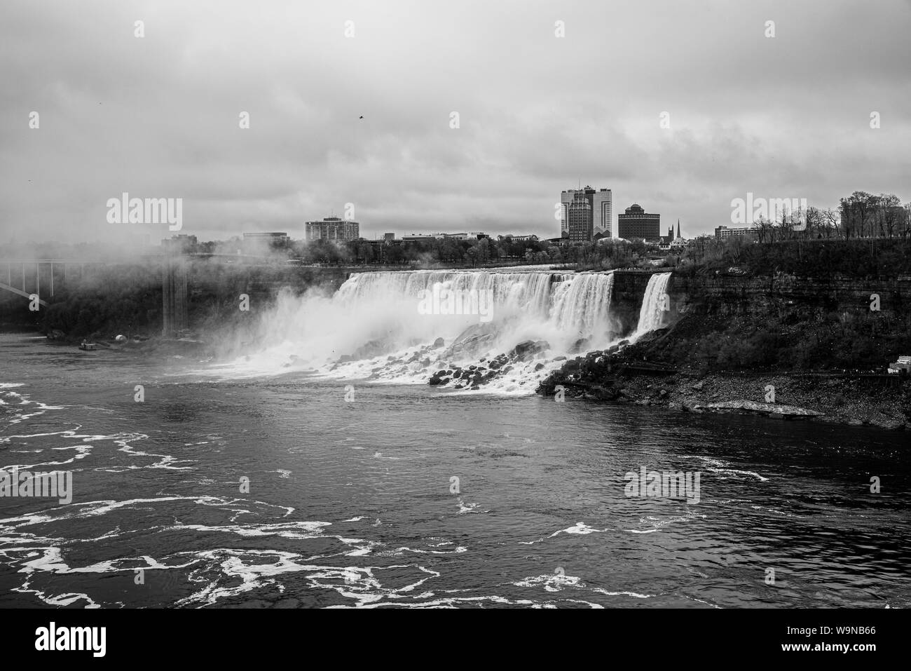 Panoramic views of Niagara falls from the Canadian side on a cloudy day Stock Photo