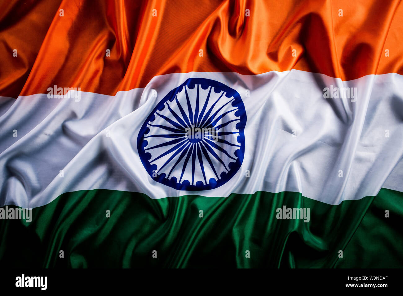 Top view of National Flag of India on wooden background. Indian ...
