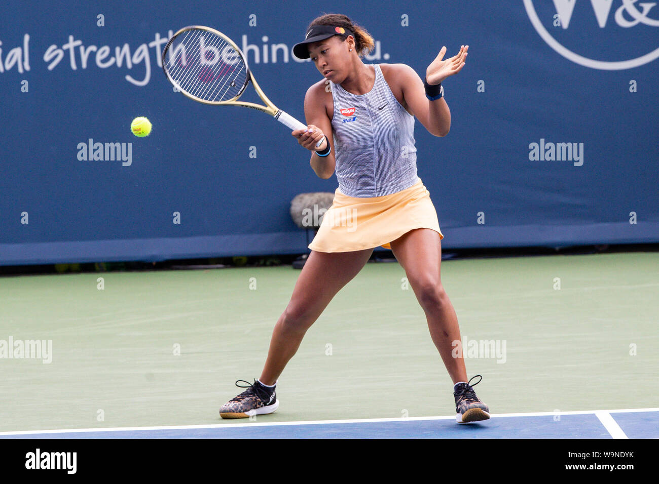Mason, Ohio, USA. 14th Aug, 2019. Naomi Osaka (JPN) hits a forehand shot  during Wednesday's round of the Western and Southern Open at the Lindner  Family Tennis Center, Mason, Oh. Credit: Scott