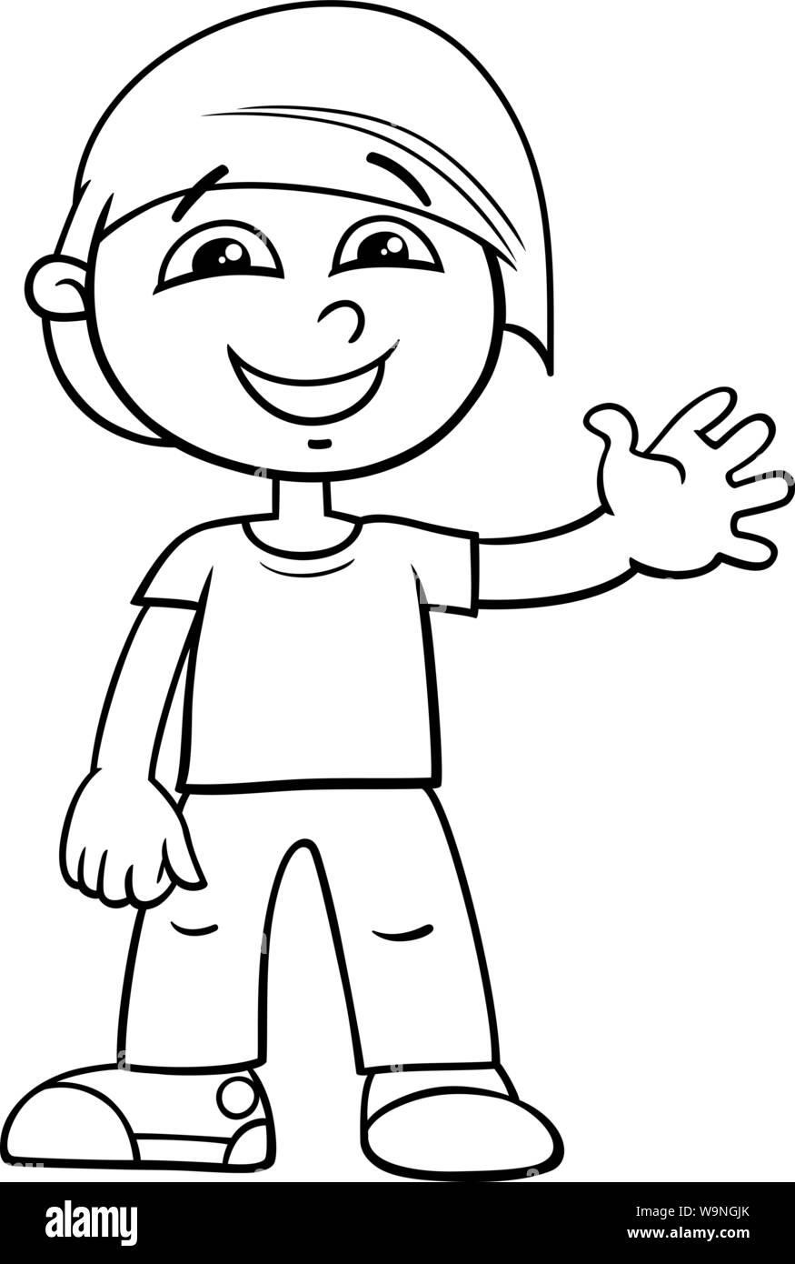 Black and White Cartoon Illustration of Elementary or Teen Age Happy Boy Character  Coloring Book Stock Vector Image & Art - Alamy