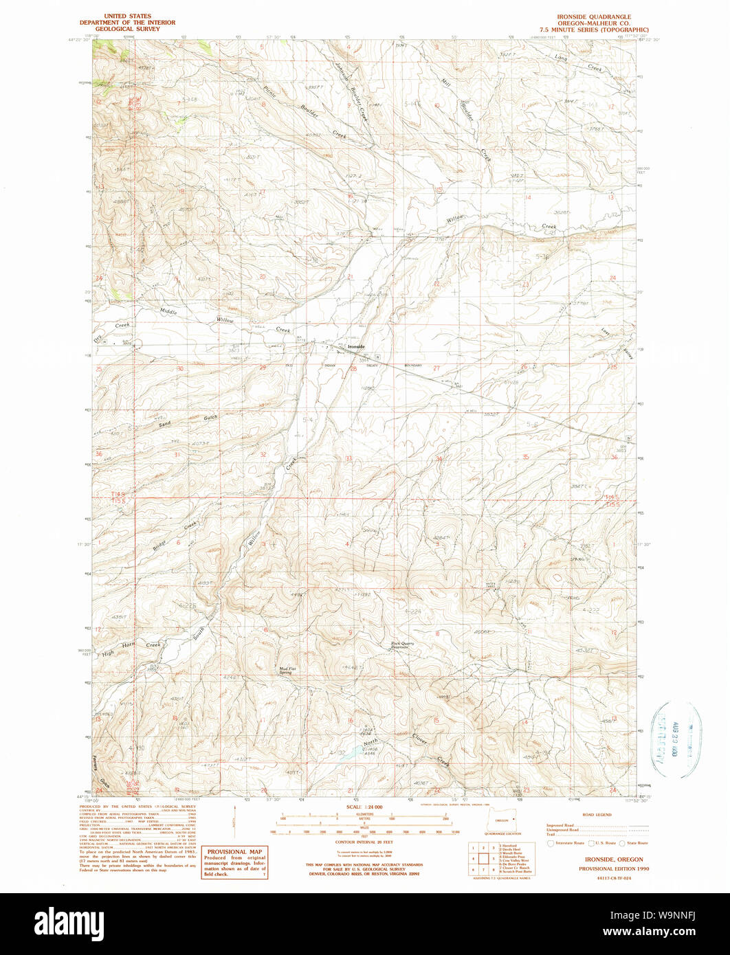 USGS Topo Map Oregon Ironside 280303 1990 24000 Restoration Stock Photo