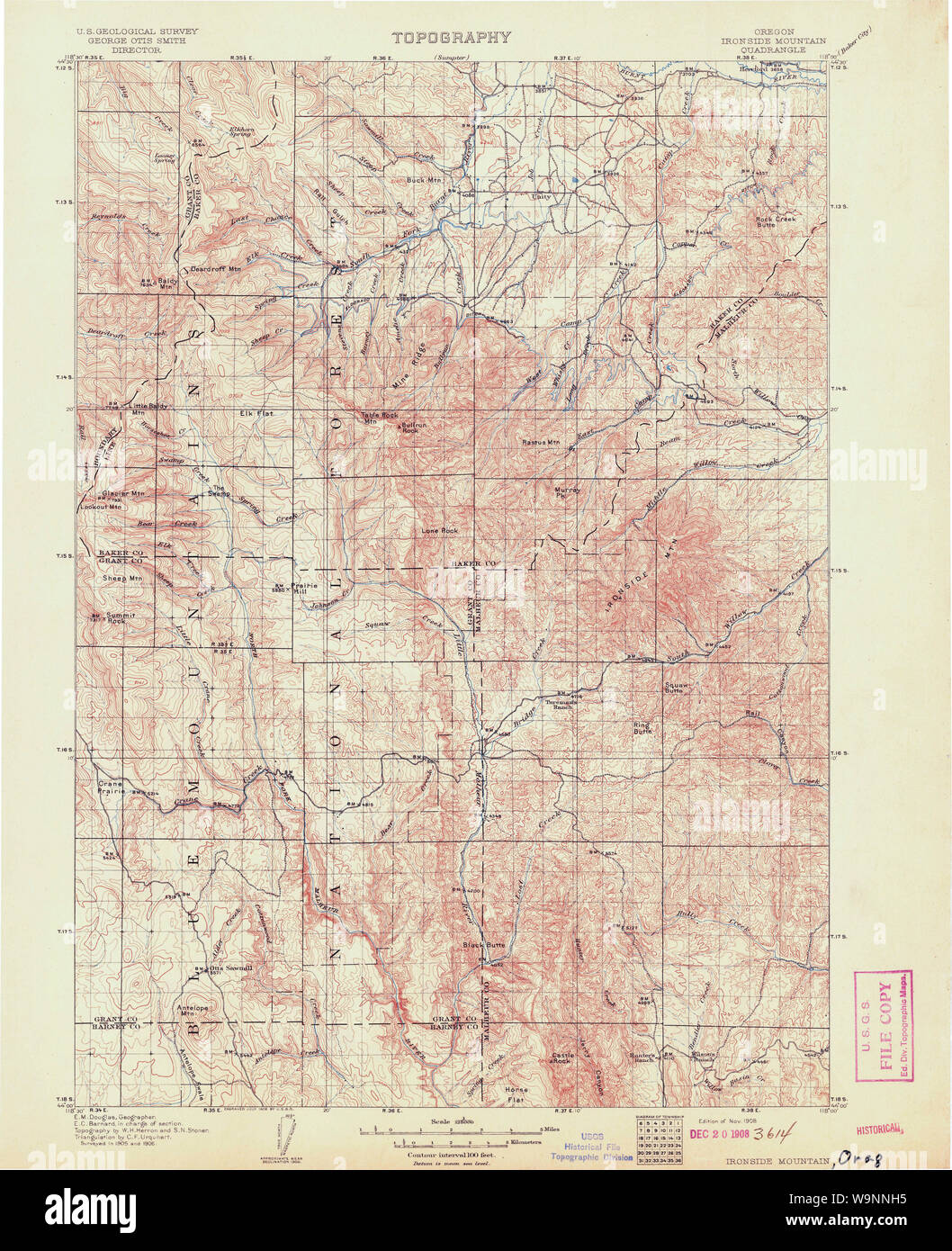 USGS Topo Map Oregon Ironside Mountain 283183 1908 125000 Restoration Stock Photo