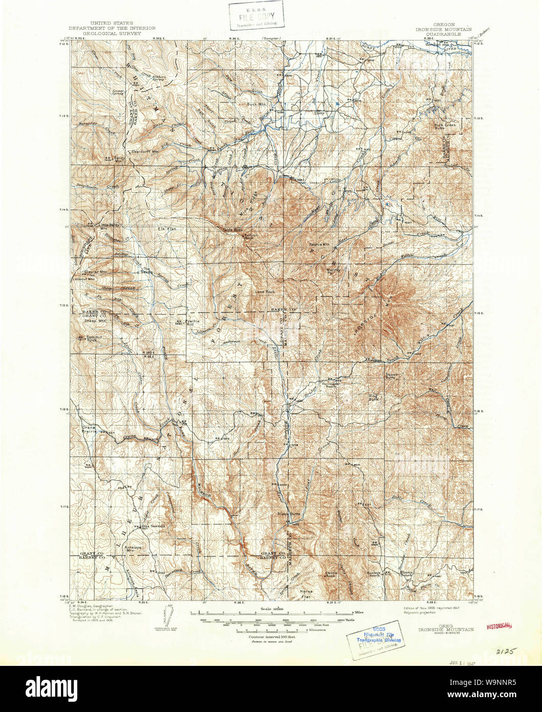 USGS Topo Map Oregon Ironside Mountain 283184 1908 125000 Restoration Stock Photo