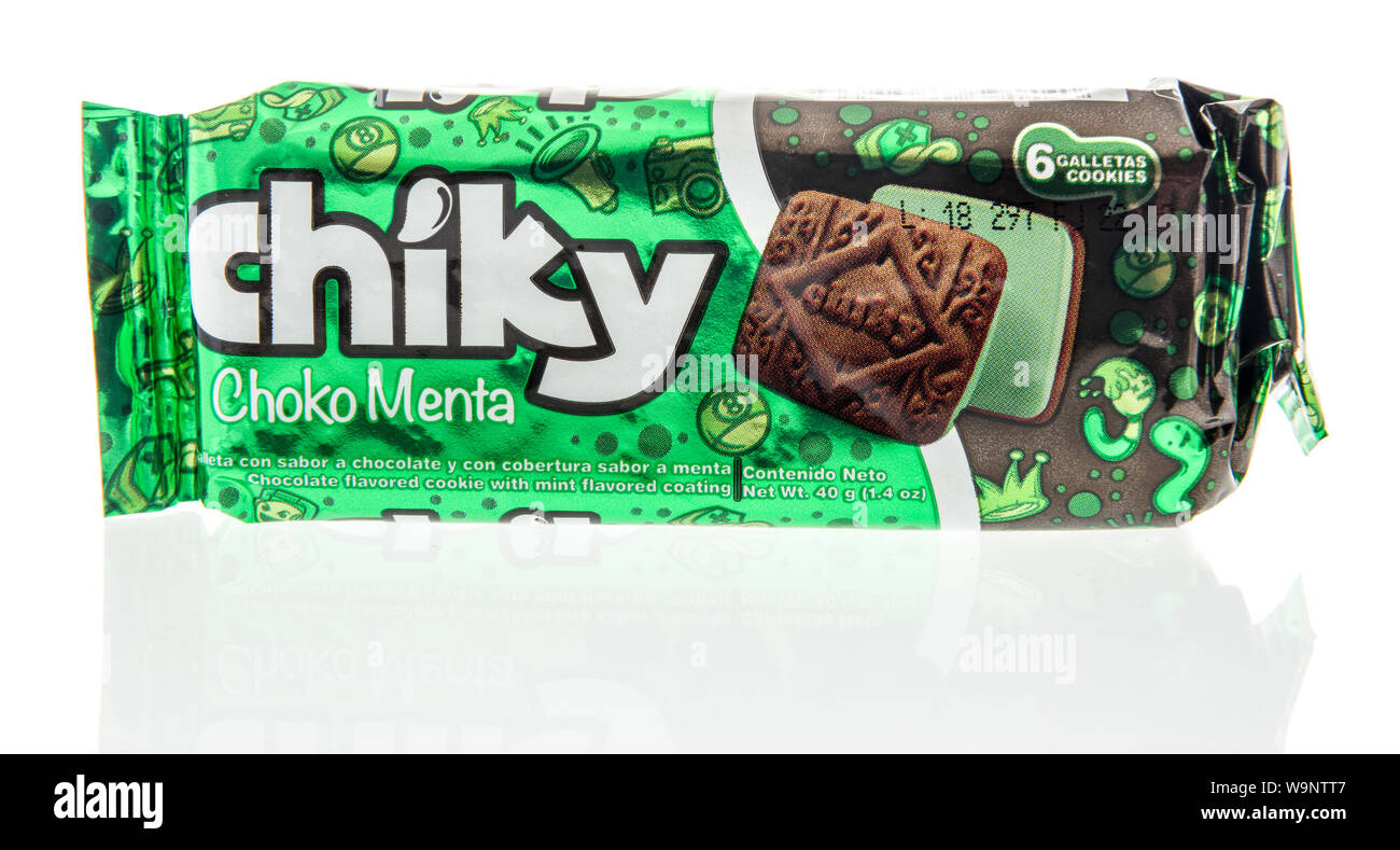 Winneconne, WI - 12 August 2019 : A package of Chiky chocolate mint ...