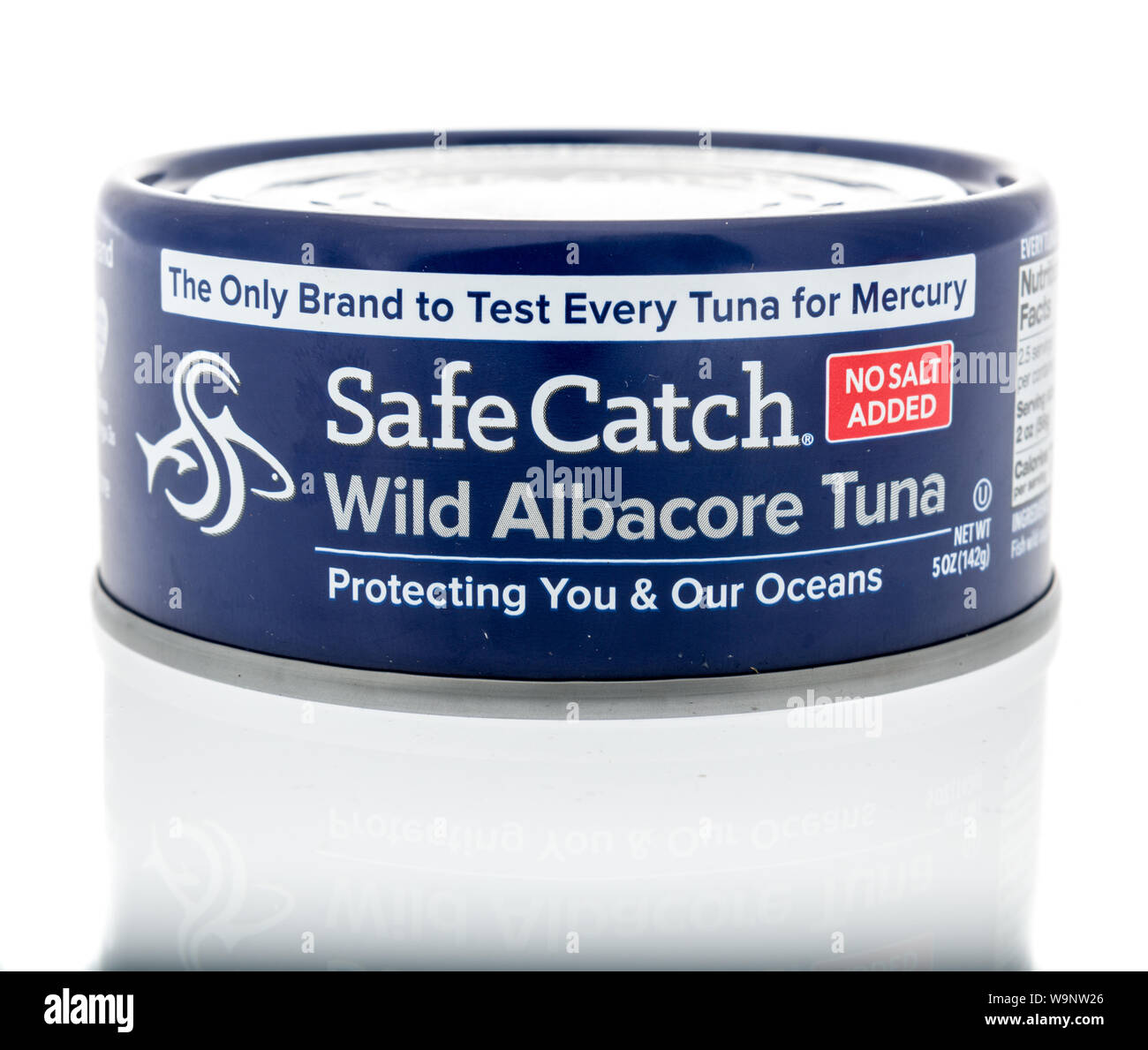 Winneconne, WI - 14 August 2019 : A package of Safe Catch albacore tuna on an isolated background Stock Photo