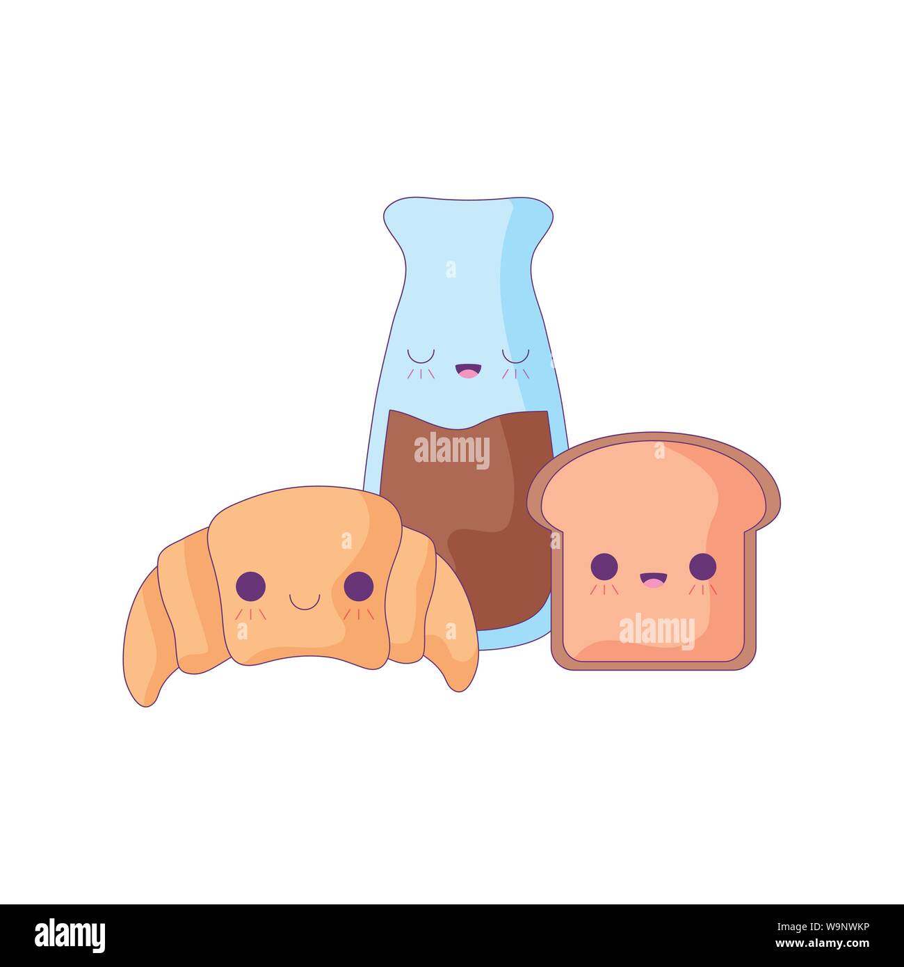 croissant bread with set food kawaii style vector illustration design ...