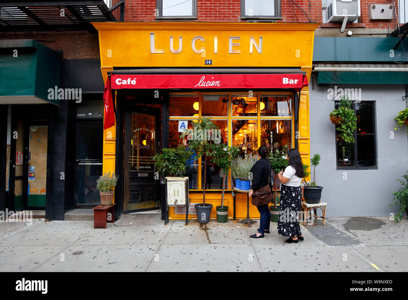 Lucien, 14 First Avenue, New York, NY. exterior storefront of a french brasserie in the East Village neighborhood of Manhattan. Stock Photo