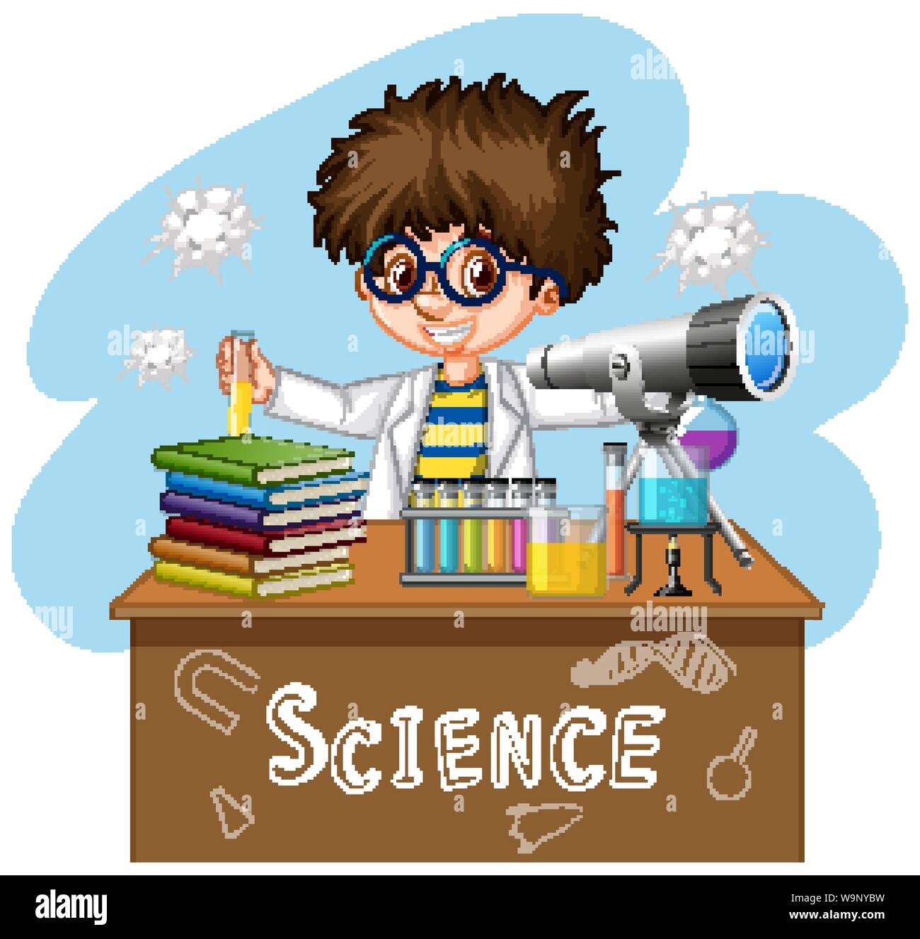 Scientist working with science tools in lab illustration Stock Vector