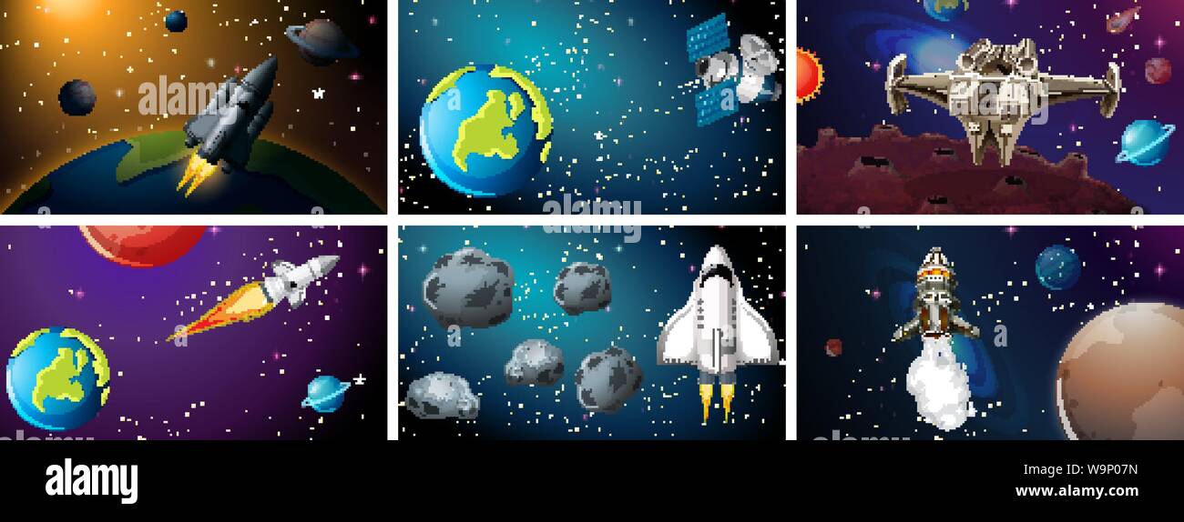 Set of space background scenes illustration Stock Vector Image & Art ...