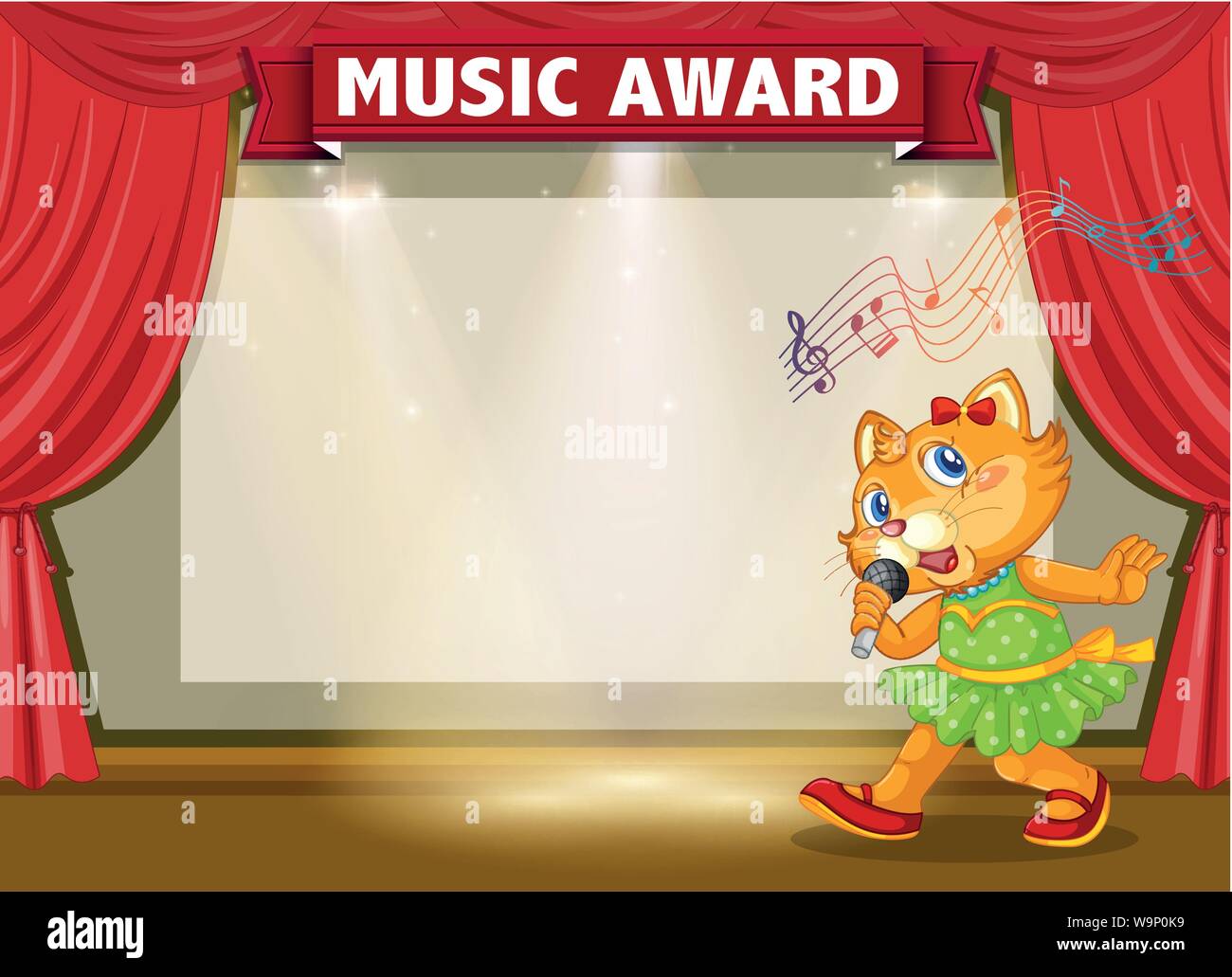 Music award with cat singing illustration Stock Vector