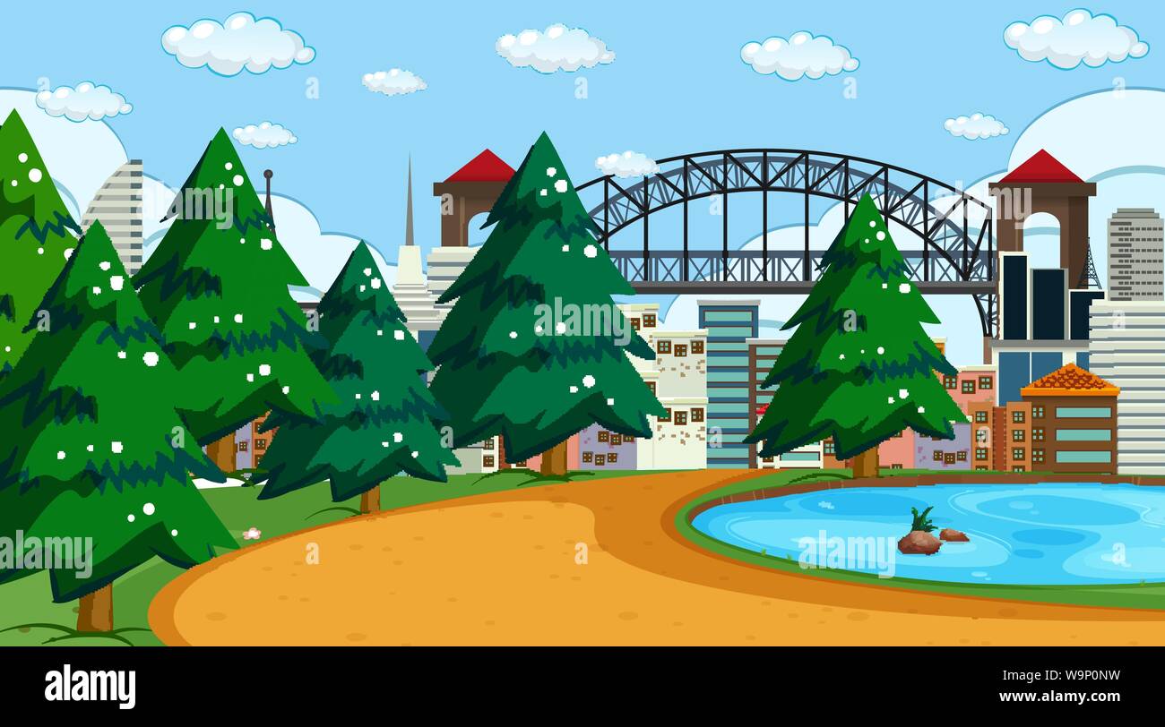 Pond in city park illustration Stock Vector Image & Art - Alamy