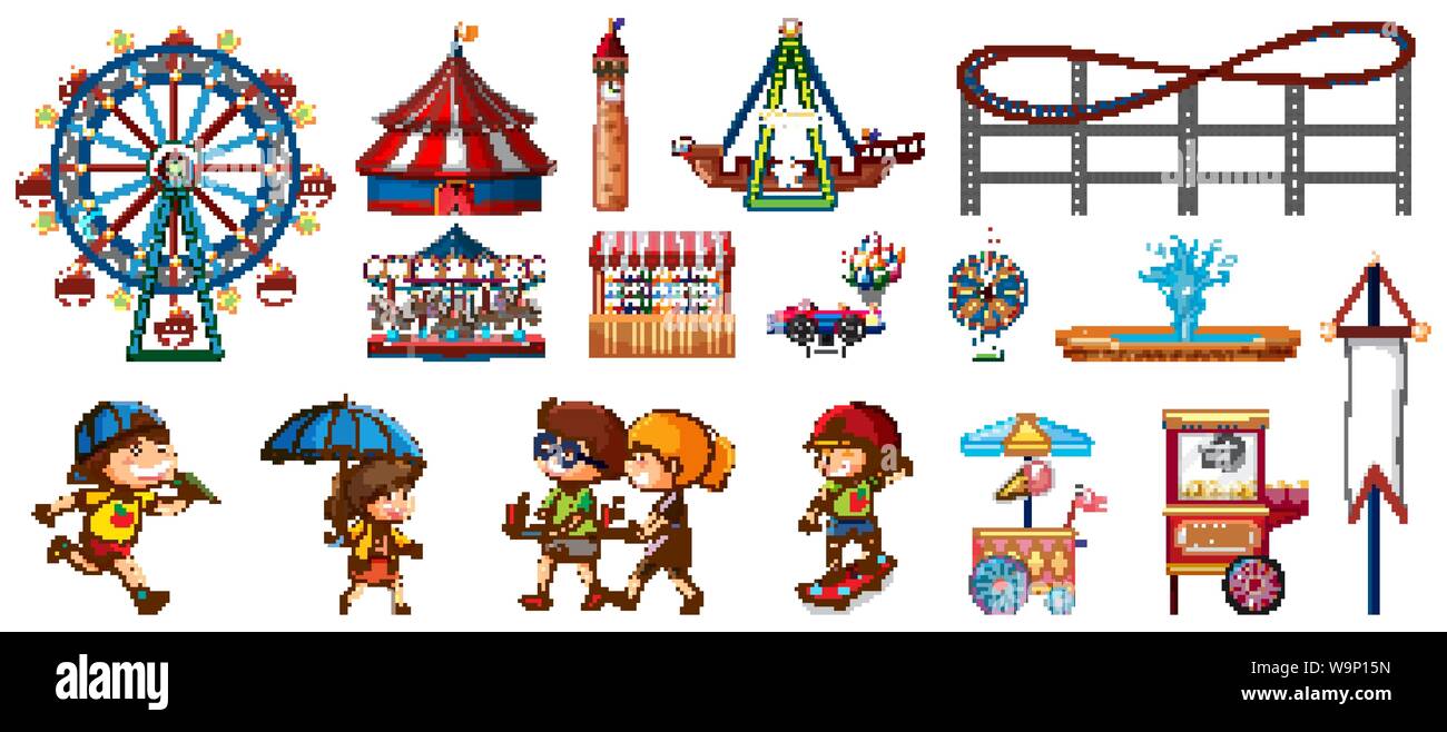 Isolated objects from circus theme with kids and rides illustration ...