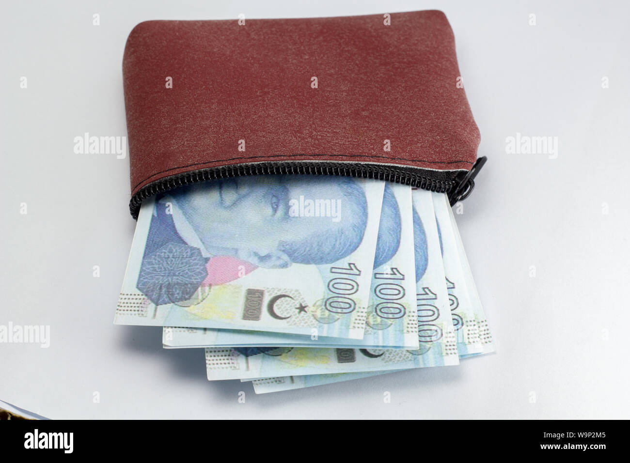 Turkish lira banknote in wallet isolated Stock Photo Alamy