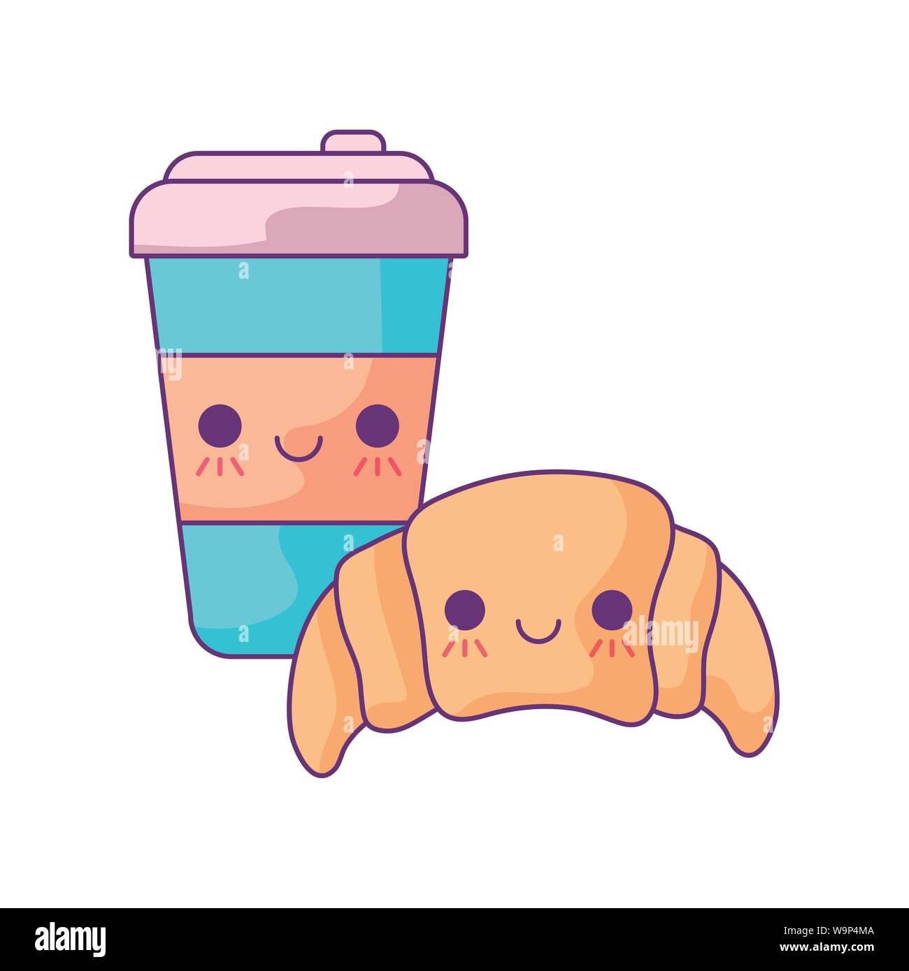 croissant bread with coffee container kawaii style vector illustration ...