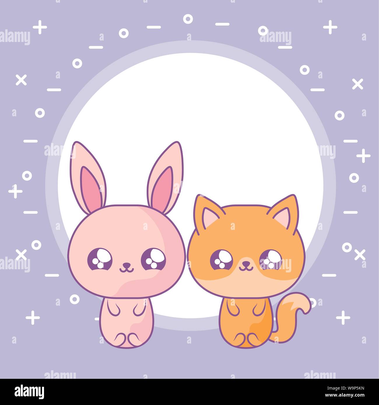 Cute Rabbit With Fox Baby Animals Kawaii Style Vector Illustration Design Stock Vector Image Art Alamy