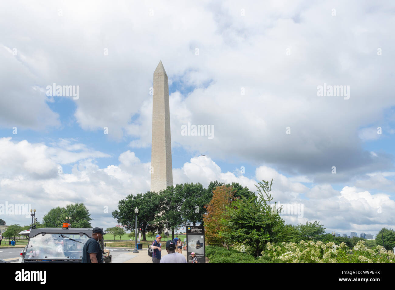 Humid summer skies over the Washington Monument on the National Mall in Washington, DC. Stock Photo