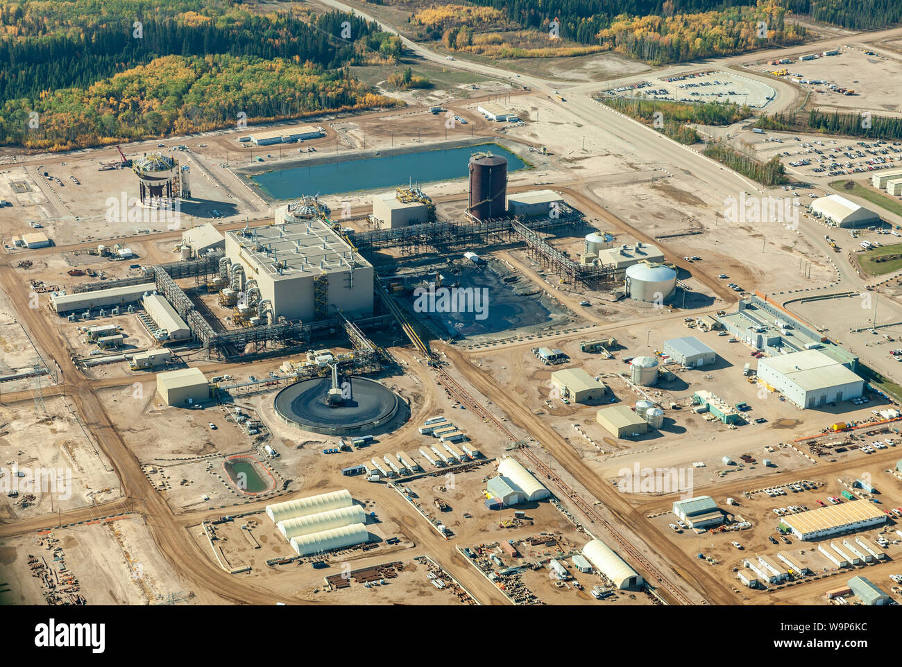 Aerial photo of operations at CNRL Jack Pine Mine oil sands operations. Stock Photo