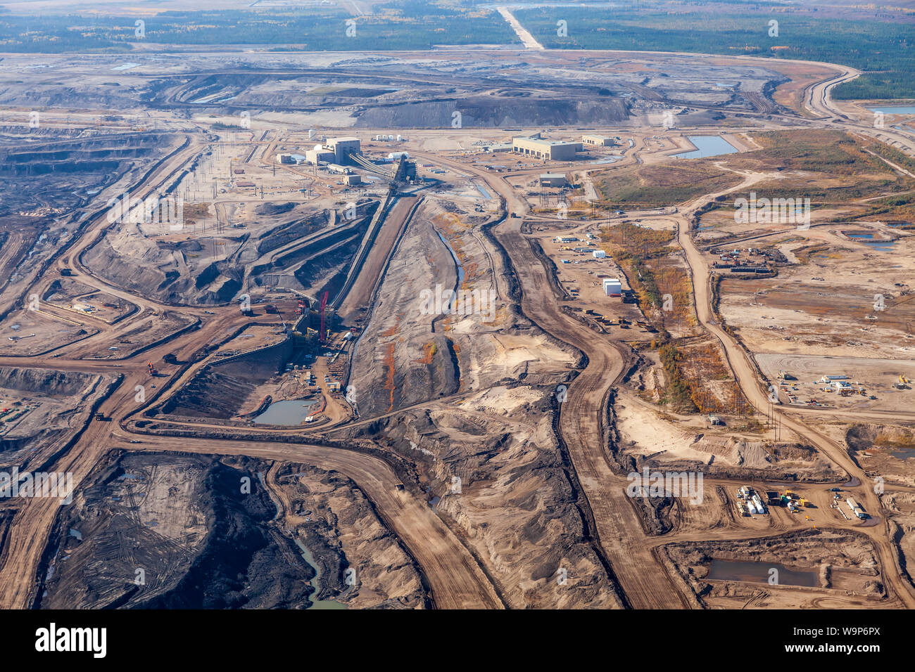 Aerial photo of operations at CNRL Jack Pine Mine oil sands operations. Stock Photo