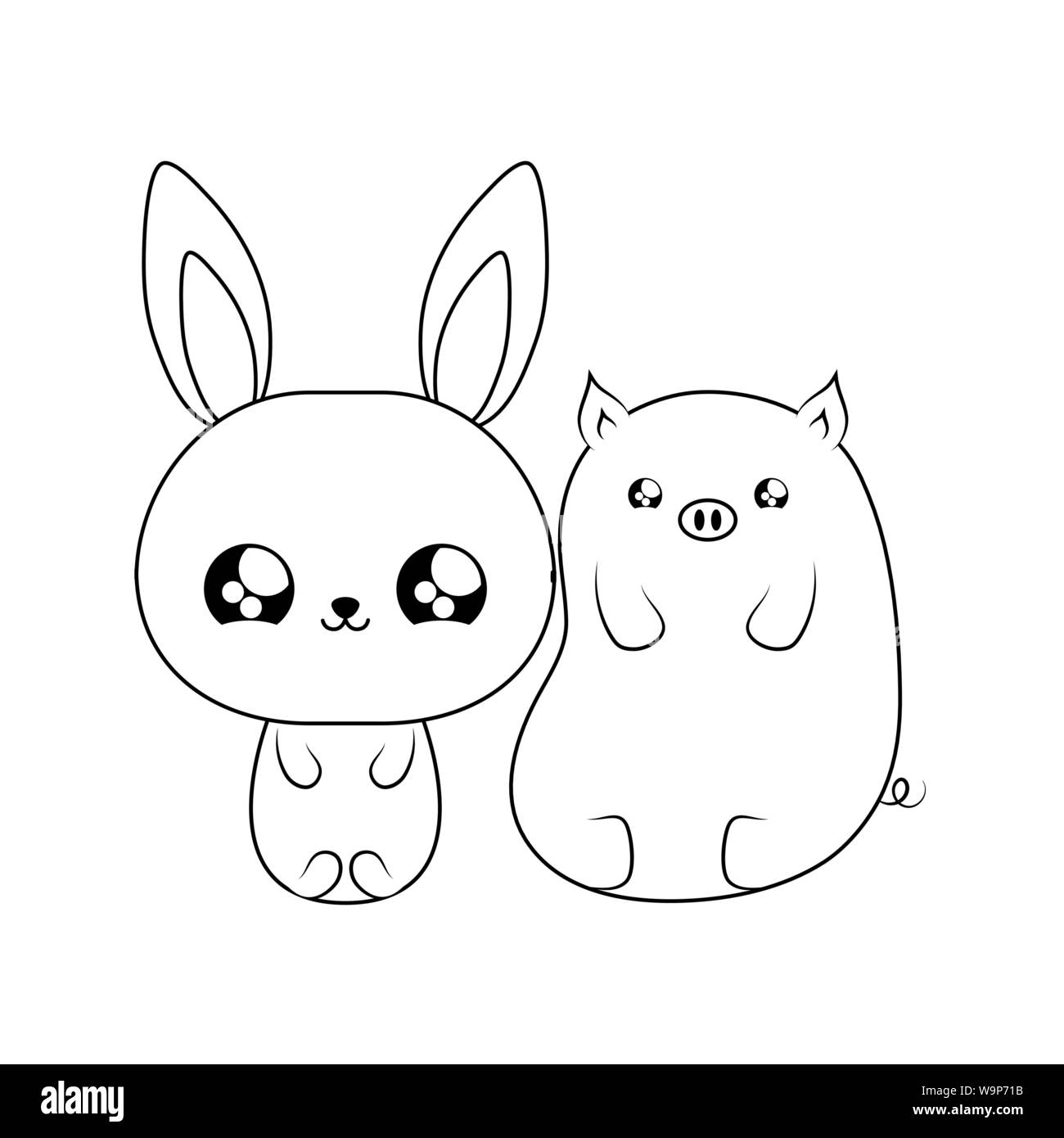 cute piggy with bunny baby animals kawaii style vector illustration ...