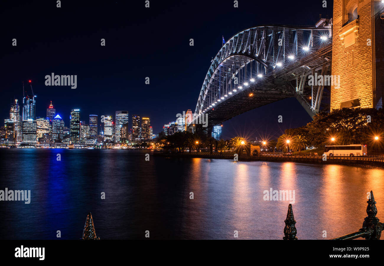 Sydney Harbour bridge and skyline at night Stock Photo - Alamy